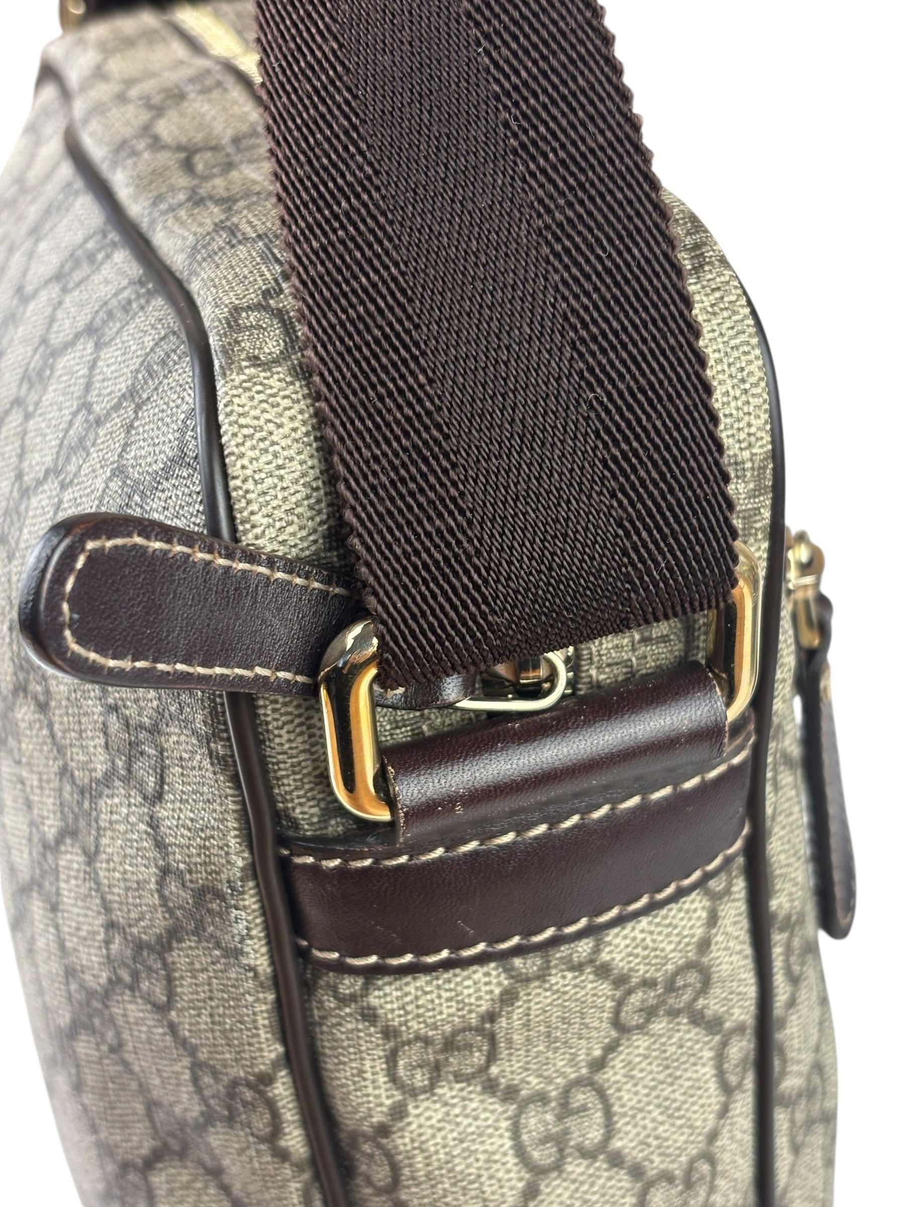 Gucci Brown Leather Trim Supreme Crossbody Bag