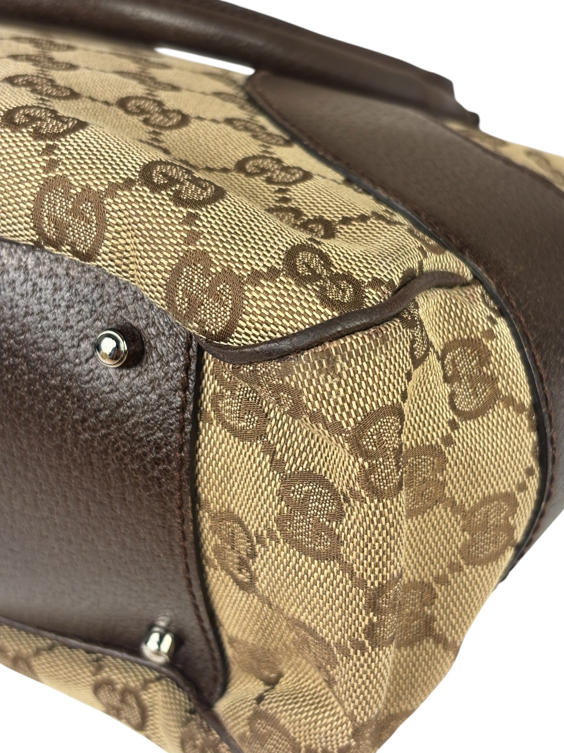 Gucci Brown Leather Trim GG Supreme Shoulder Bag