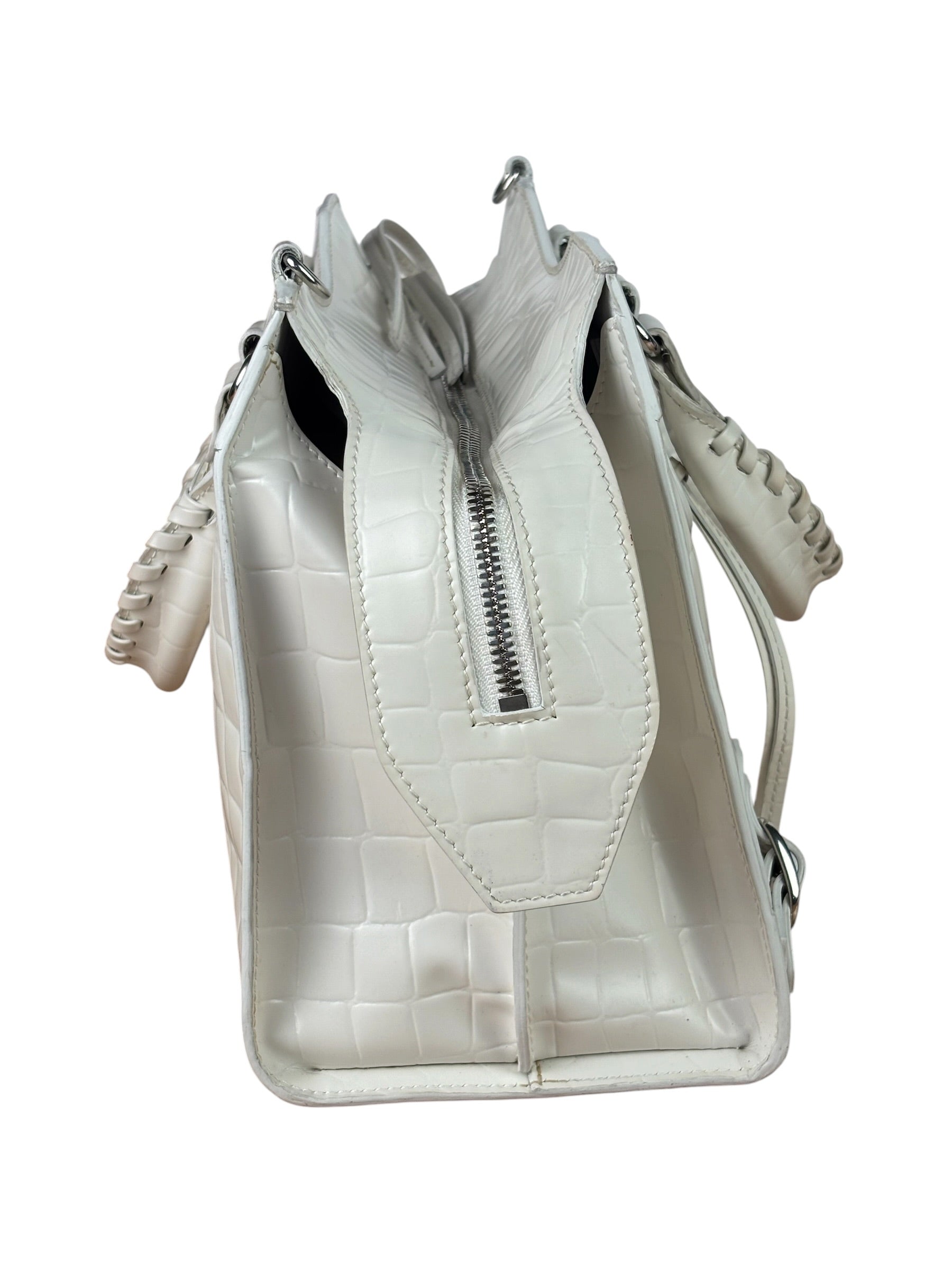 Balenciaga White Crocodile-Embossed Leather Two-Way Bag