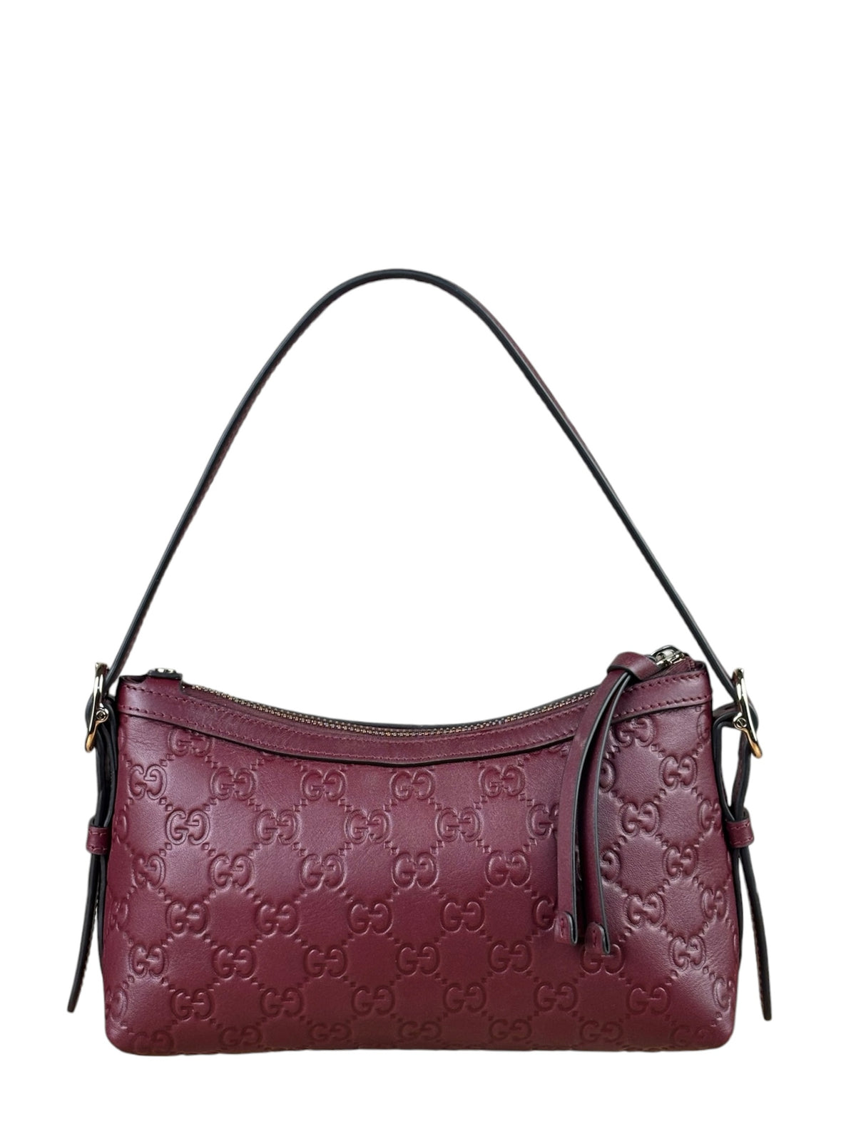 Gucci GG Emblem Red Leather Shoulder Bag