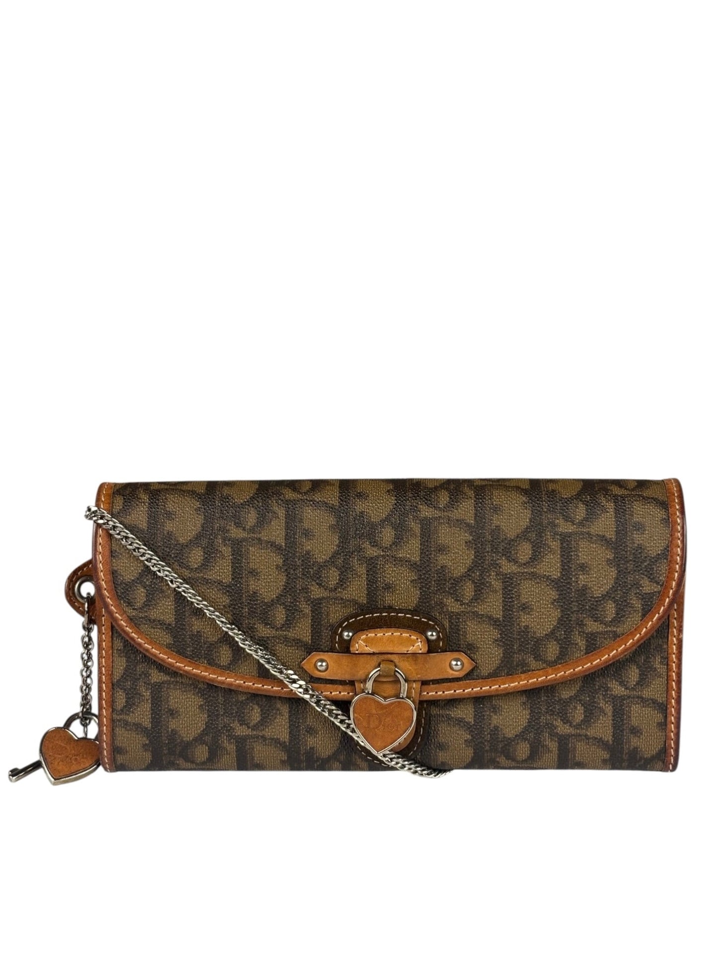 Christian Dior Brown Trotter Romantique Heart Long Wallet On Chain