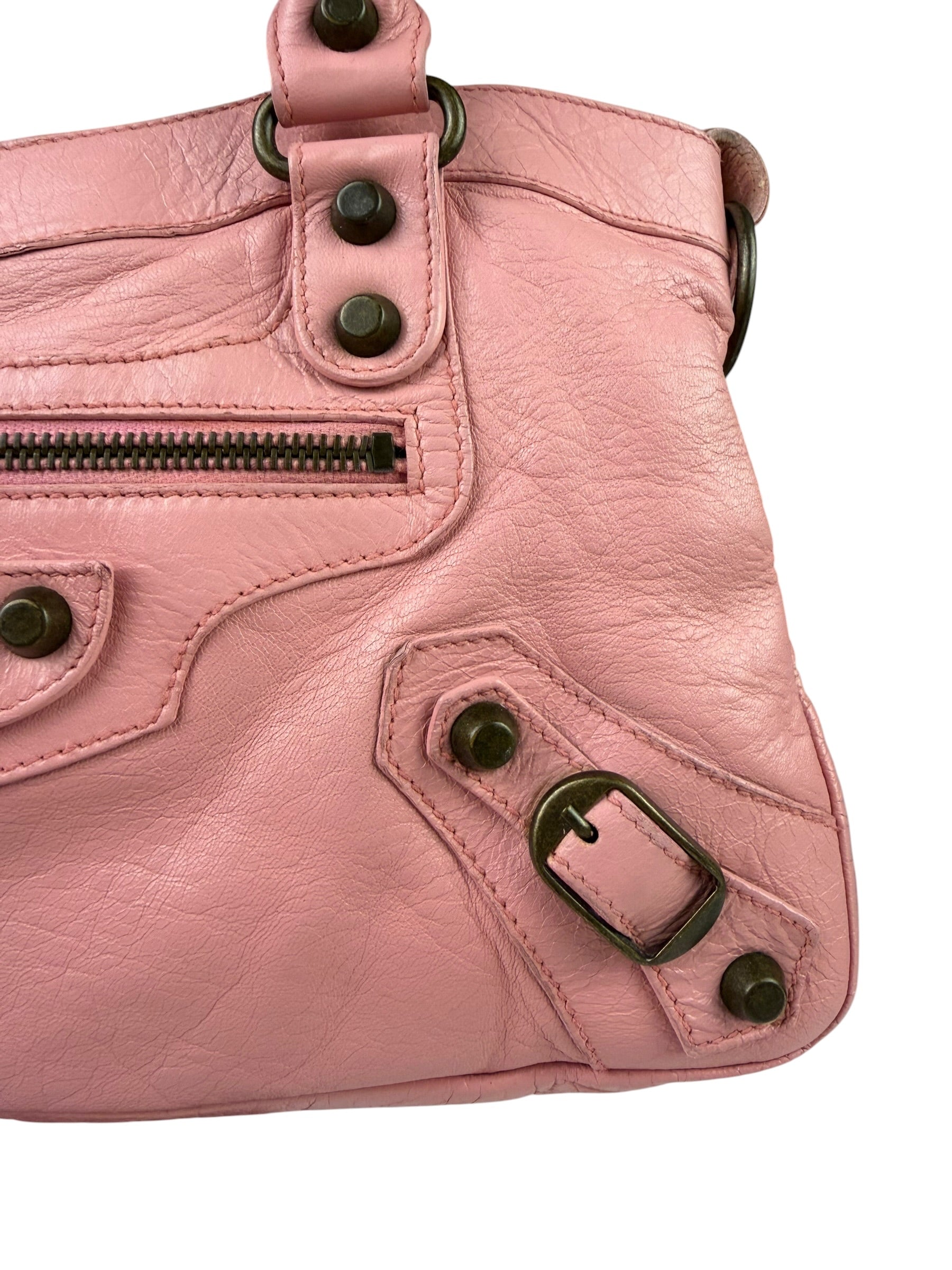 Balenciaga Pink Lambskin Motocross Classic City Two-Way Bag
