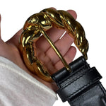 Gucci Black Leather Gold Buckle Belt