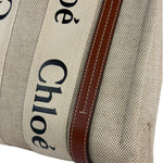 Chloe Brown Leather Trim/Linen Canvas Woody Small Tote