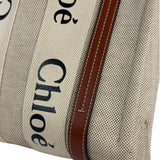 Chloe Brown Leather Trim/Linen Canvas Woody Small Tote