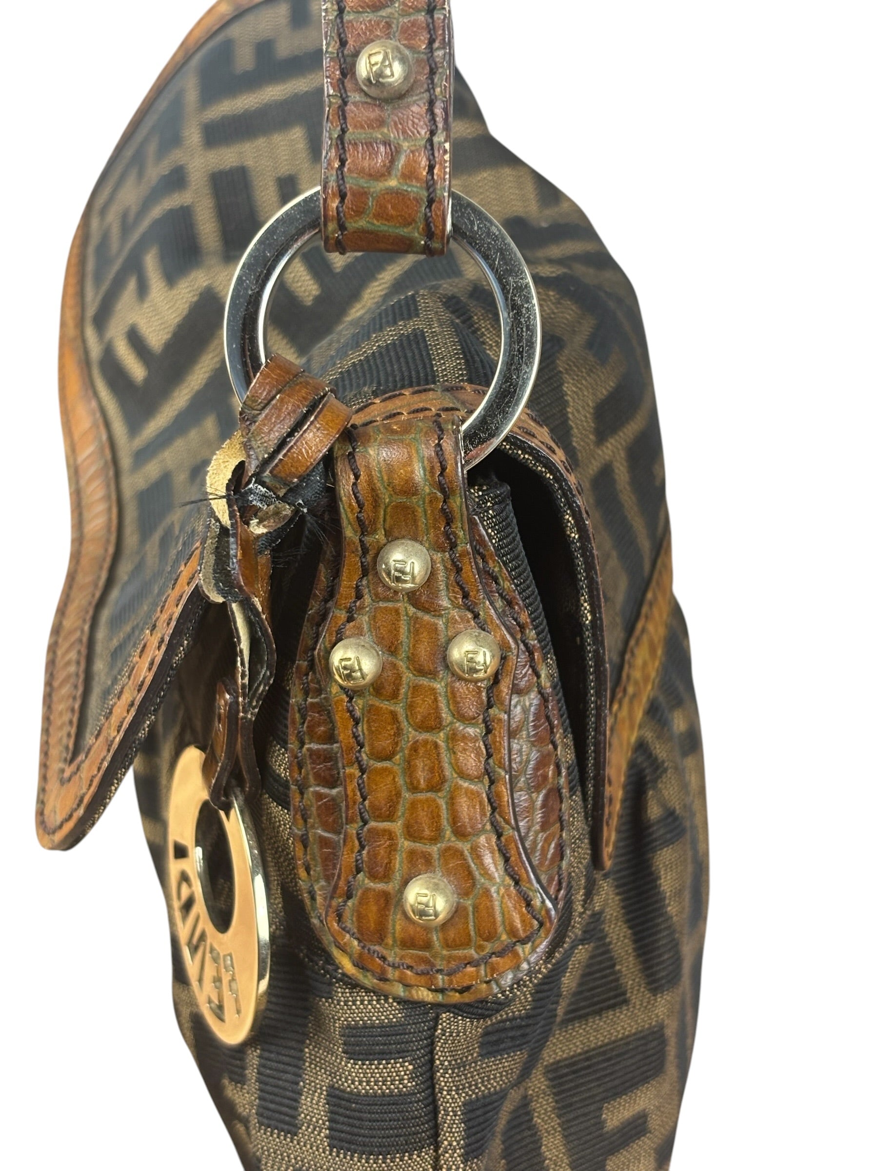 Fendi Zucca Brown Monogram Canvas FF Chef Shoulder Bag