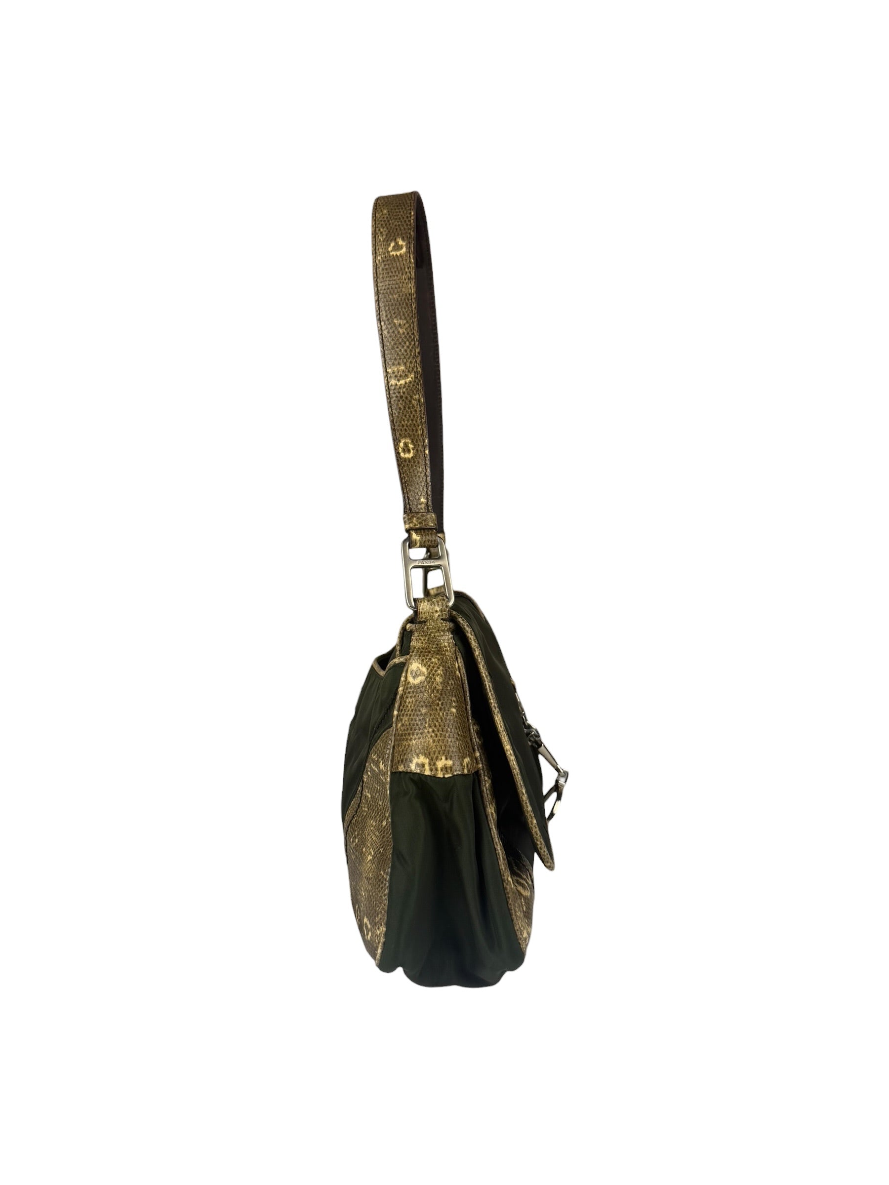 Prada Vintage Kakhi Green Nylon Shoulder Bag