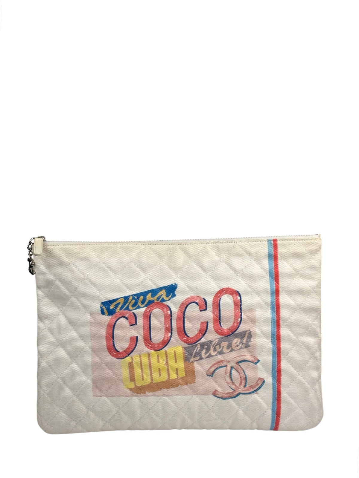 Chanel White Cloth Caviar Quilted Viva Coco Cuba Libre O-Case 2016