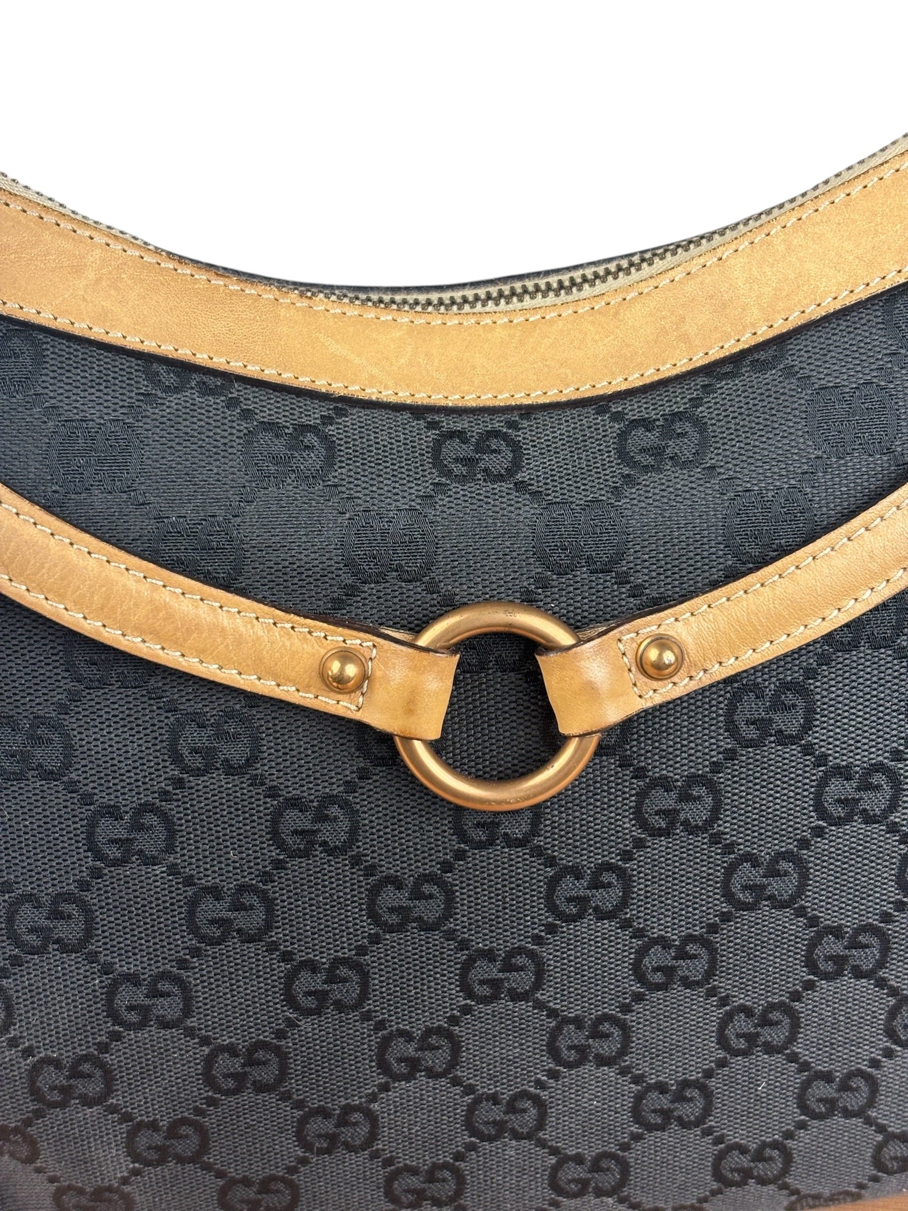 Gucci Vintage Black GG Horsebit Shoulder Bag