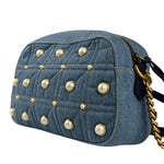 Gucci Blue Denim GG Marmont Pearl Camera Bag