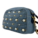 Gucci Blue Denim GG Marmont Pearl Camera Bag