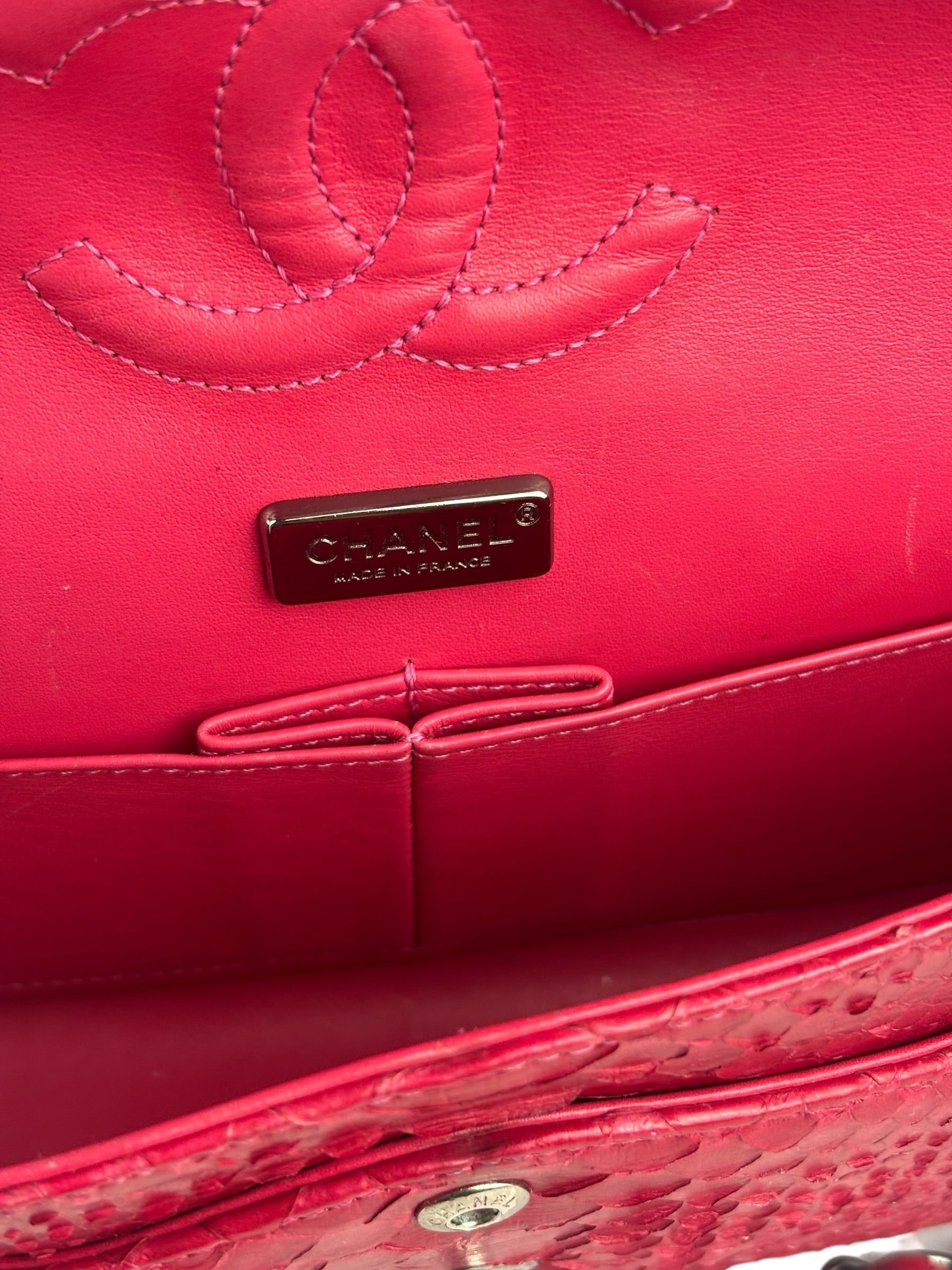 Chanel Classic Double Flap Python Bag Pink 2014