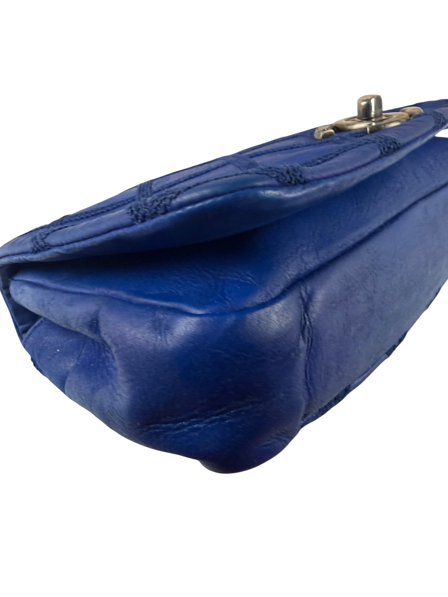 Chanel Blue Leather Diamond Stitch Iridescent Chain Flap Bag 2012