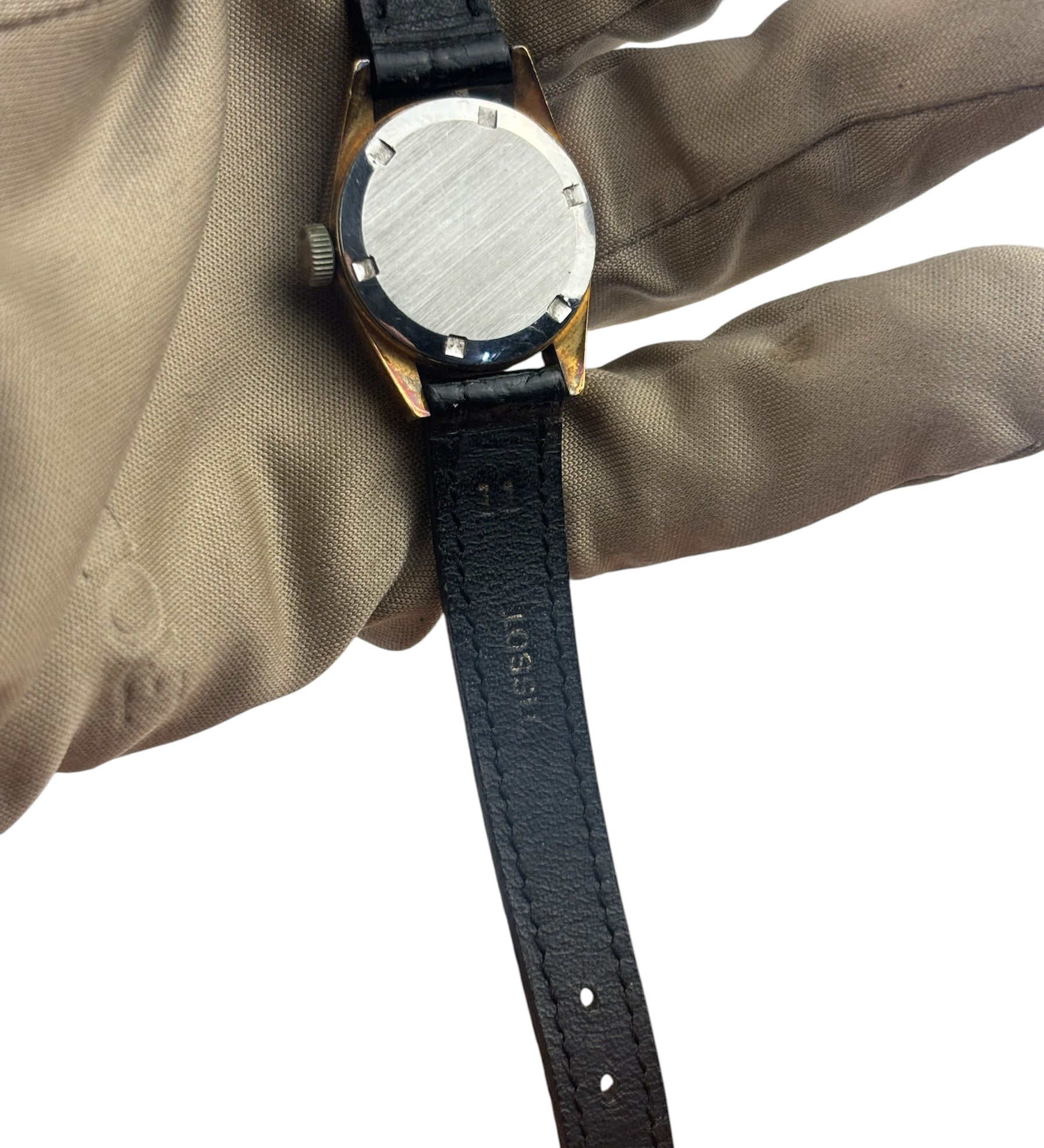 Tissot Vintage Silver Stick Dial Black Strap