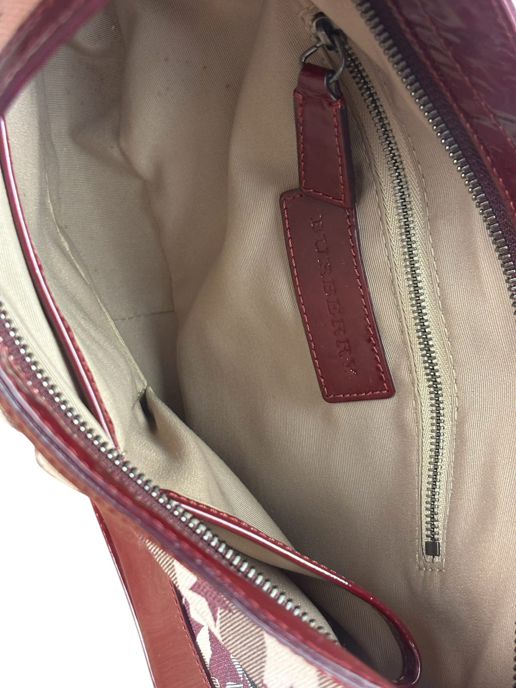 Burberry Berry Red Patent Trim Super Nova Stars Small Hernville Hobo Bag