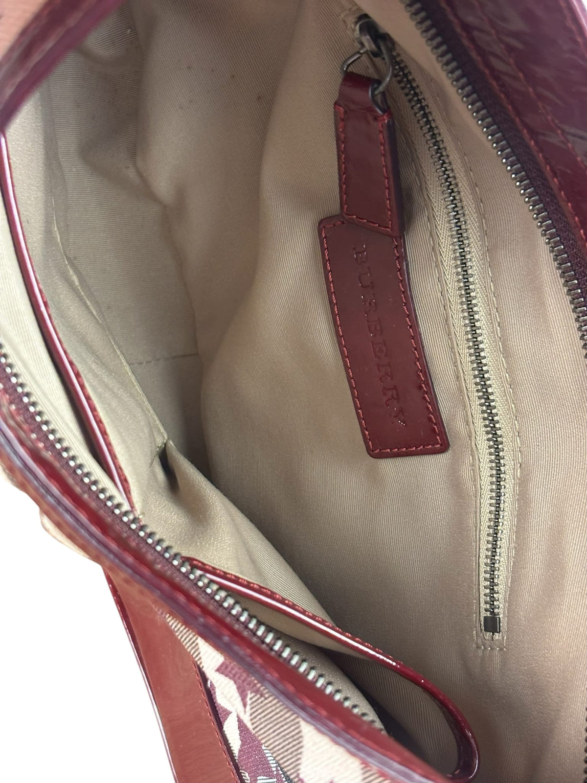 Burberry Berry Red Patent Trim Super Nova Stars Small Hernville Hobo Bag