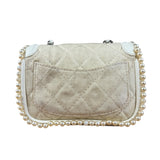 Chanel White Leather/Canvas Pearl Crossbody Flap 2003