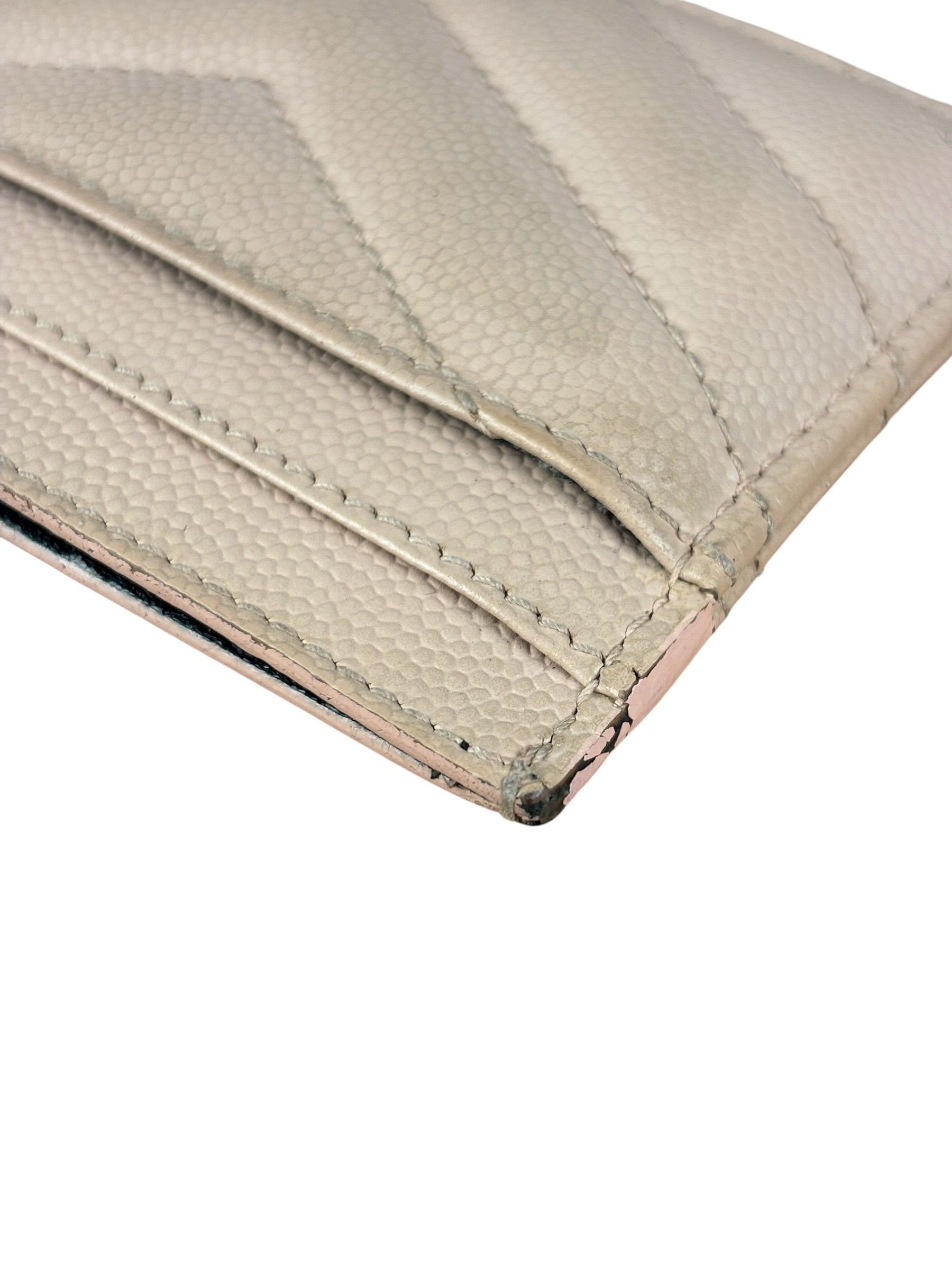 YSL Pale Pink Leather Cassandre Matelasse Card Holder