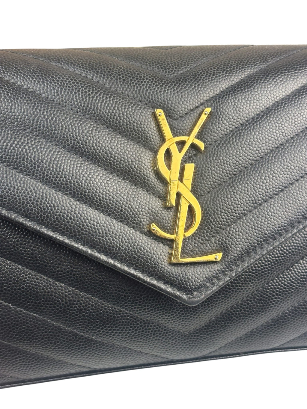 YSL Black Pebbled Matelassè Envelope Chain Wallet On Chain