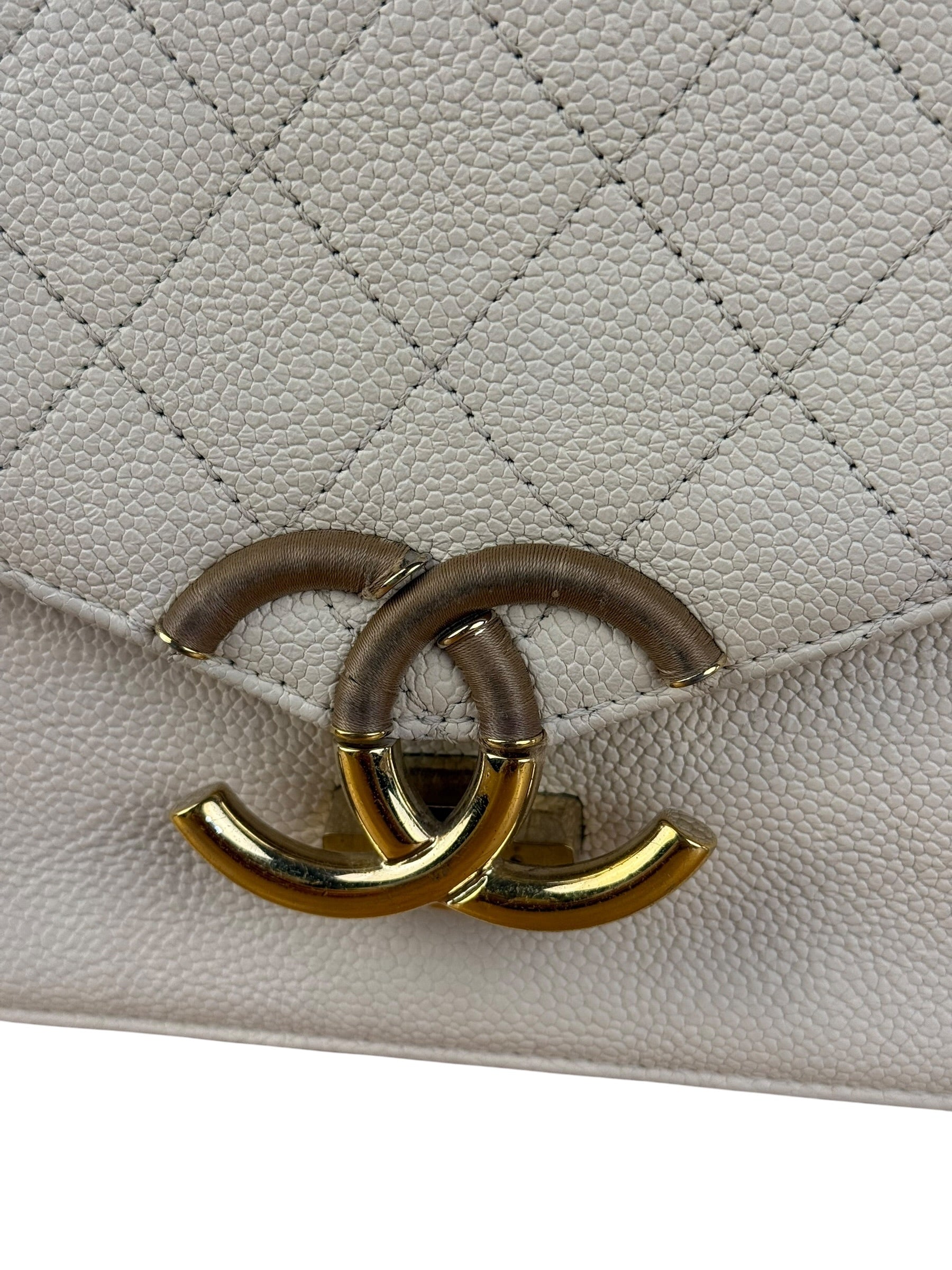 Chanel Ivory Caviar Quilted Coco Cuba Chain Top Handle Bag 2018