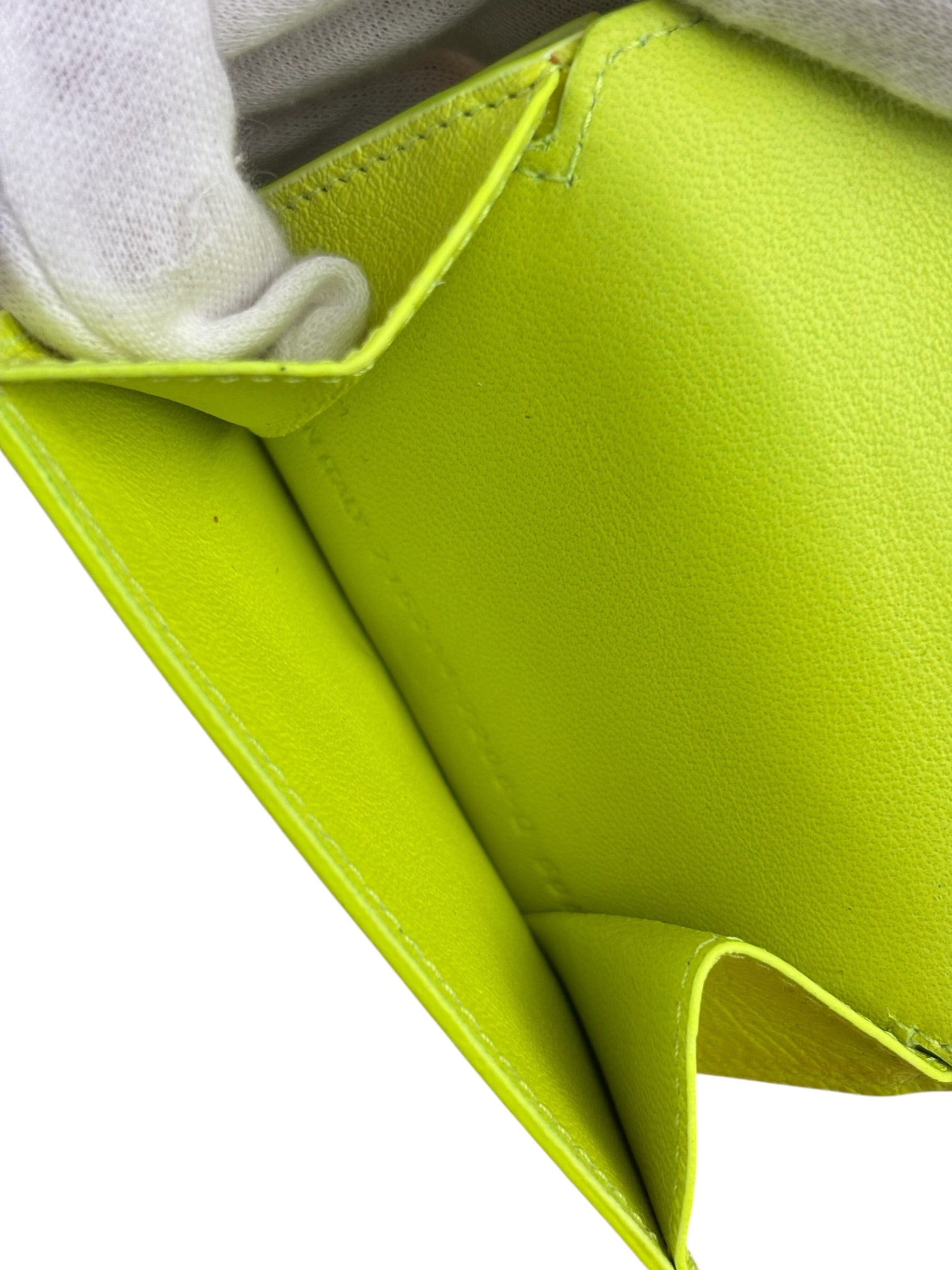 Balenciaga Fluo Neon Yellow Leather Cash Trifold Mini Wallet