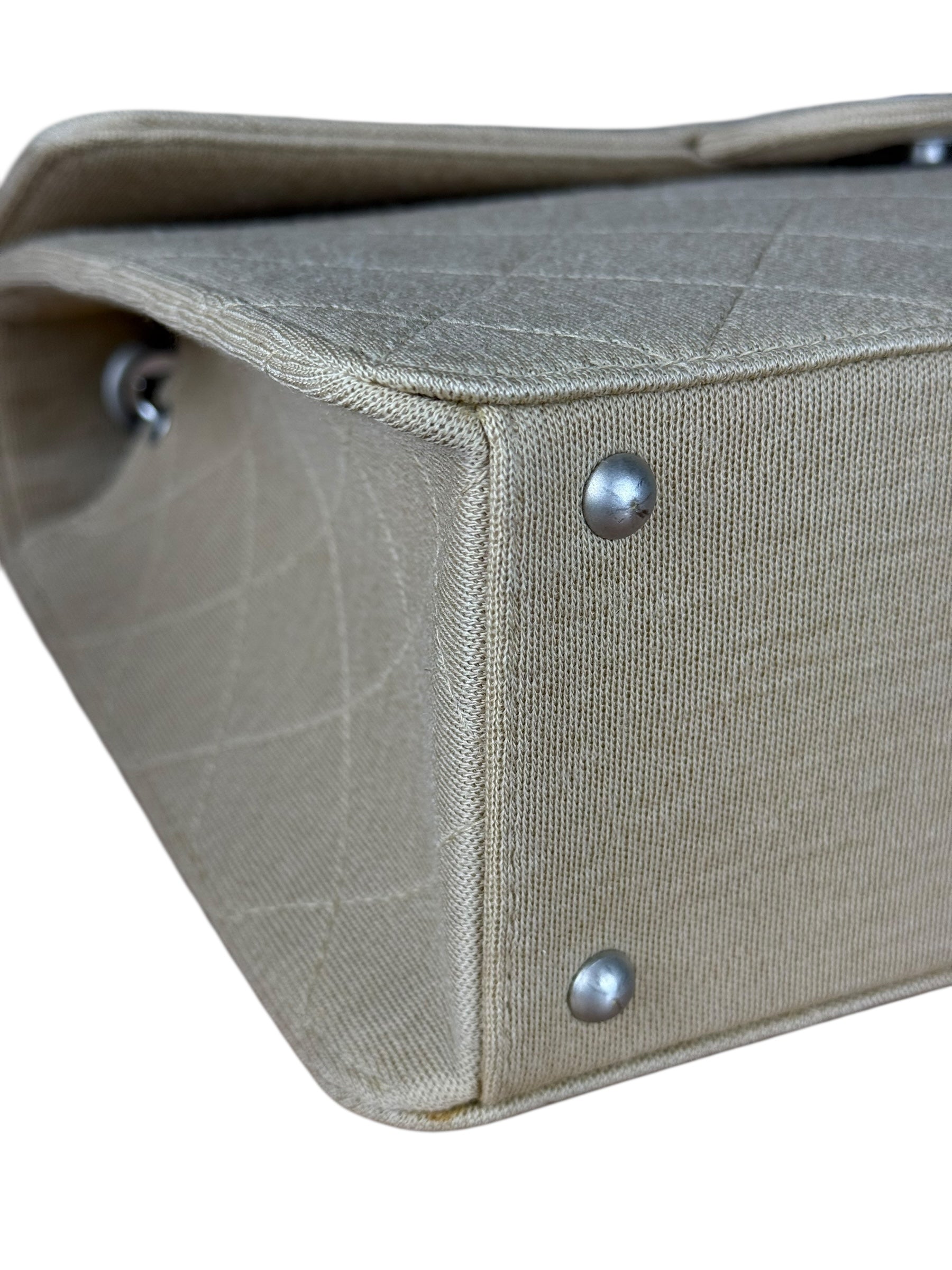 Chanel Beige Quilted Canvas Chain Flap Bag 1998