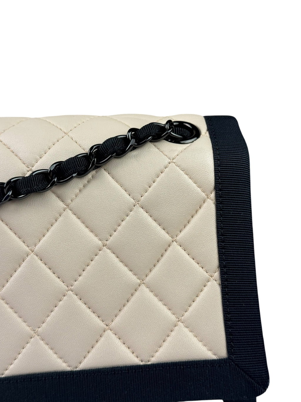 Chanel Beige/Navy Quilted Lambskin Flap Bag 2015