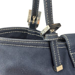 Fendi Vintage Navy Blue Leather Trim Mamma Baguette
