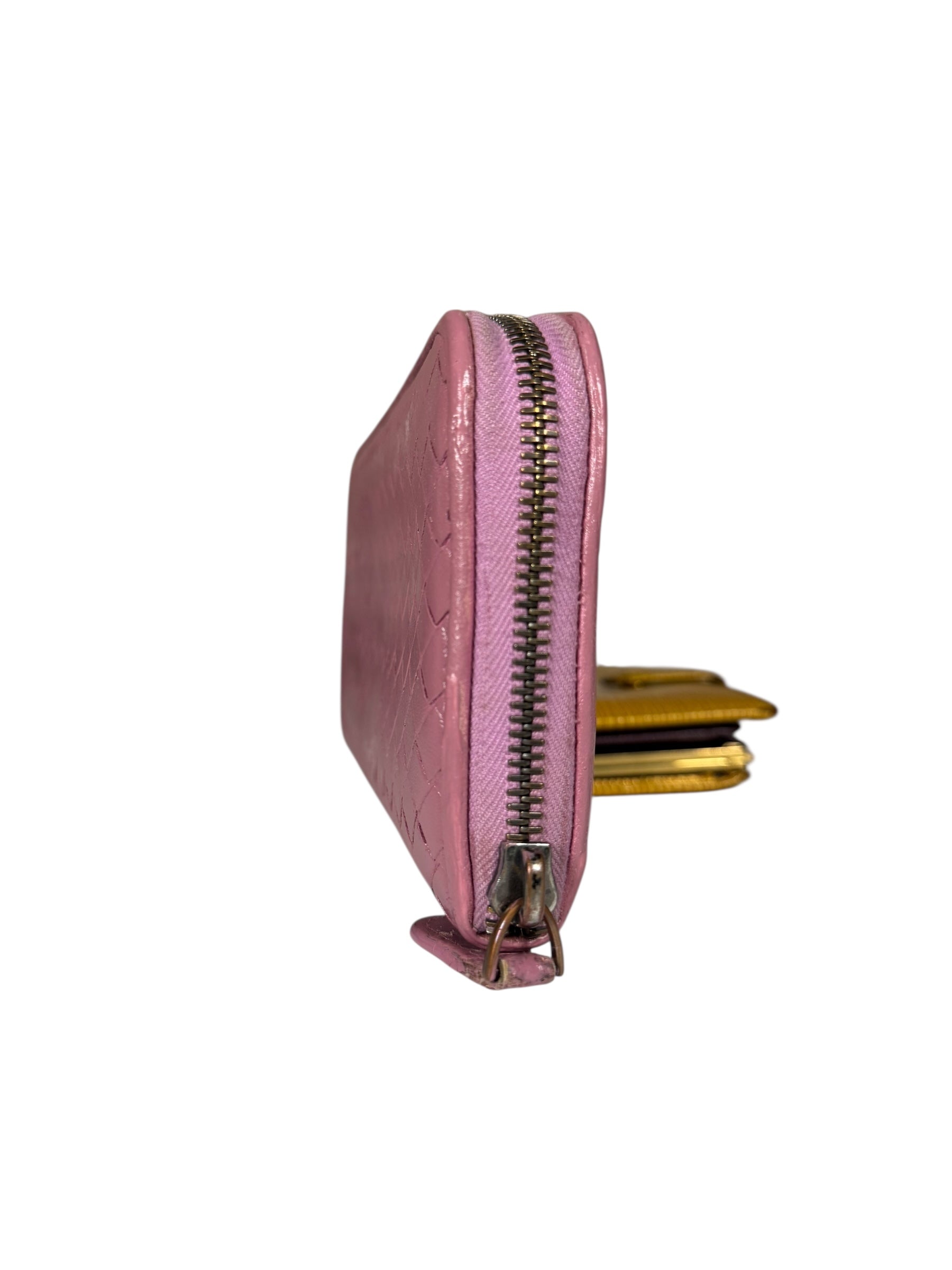 Bottega Veneta Intreccio Long Zip Wallet Pink