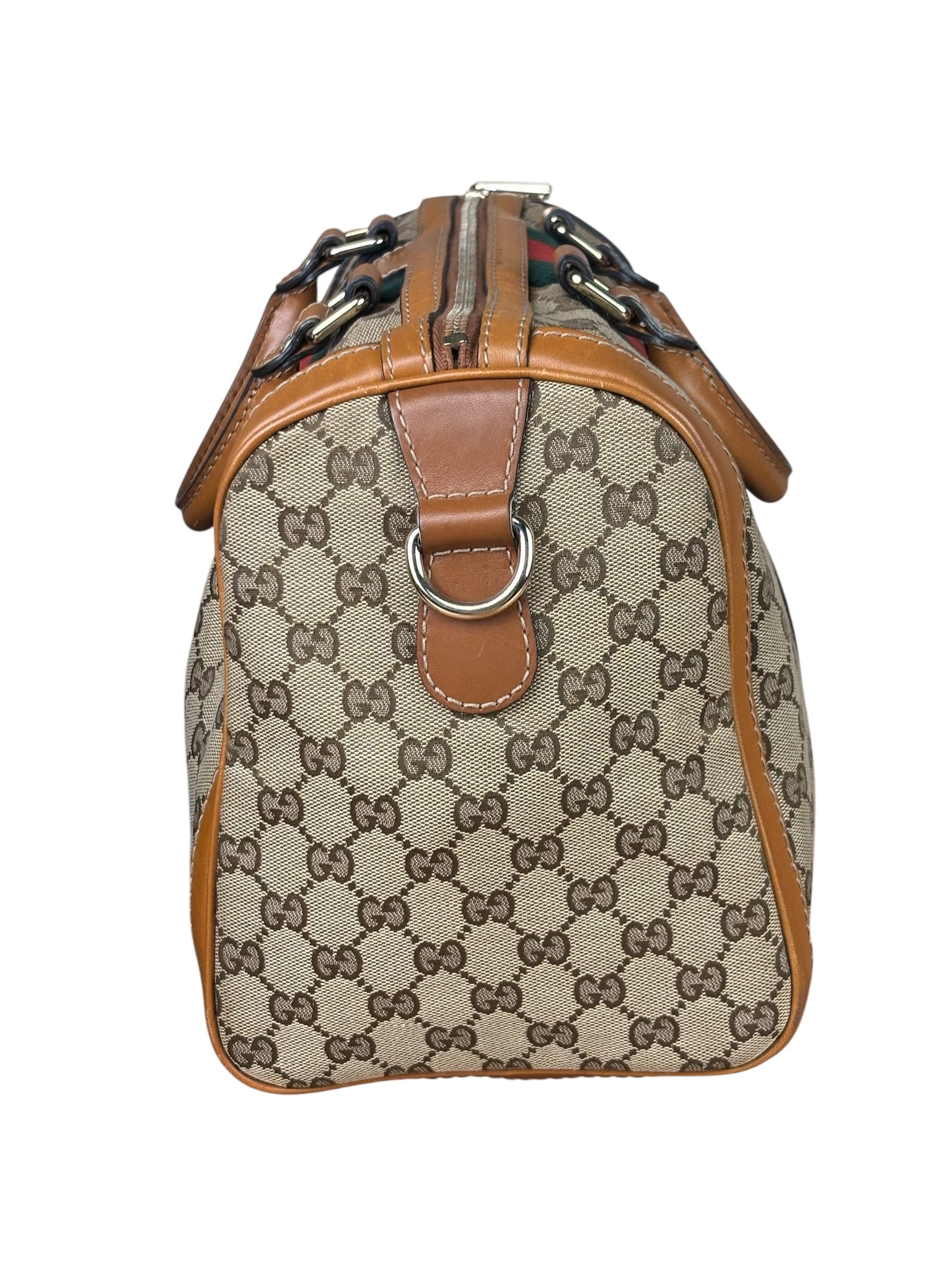 Gucci Beige/Brown GG Web Boston Two-Way Bag