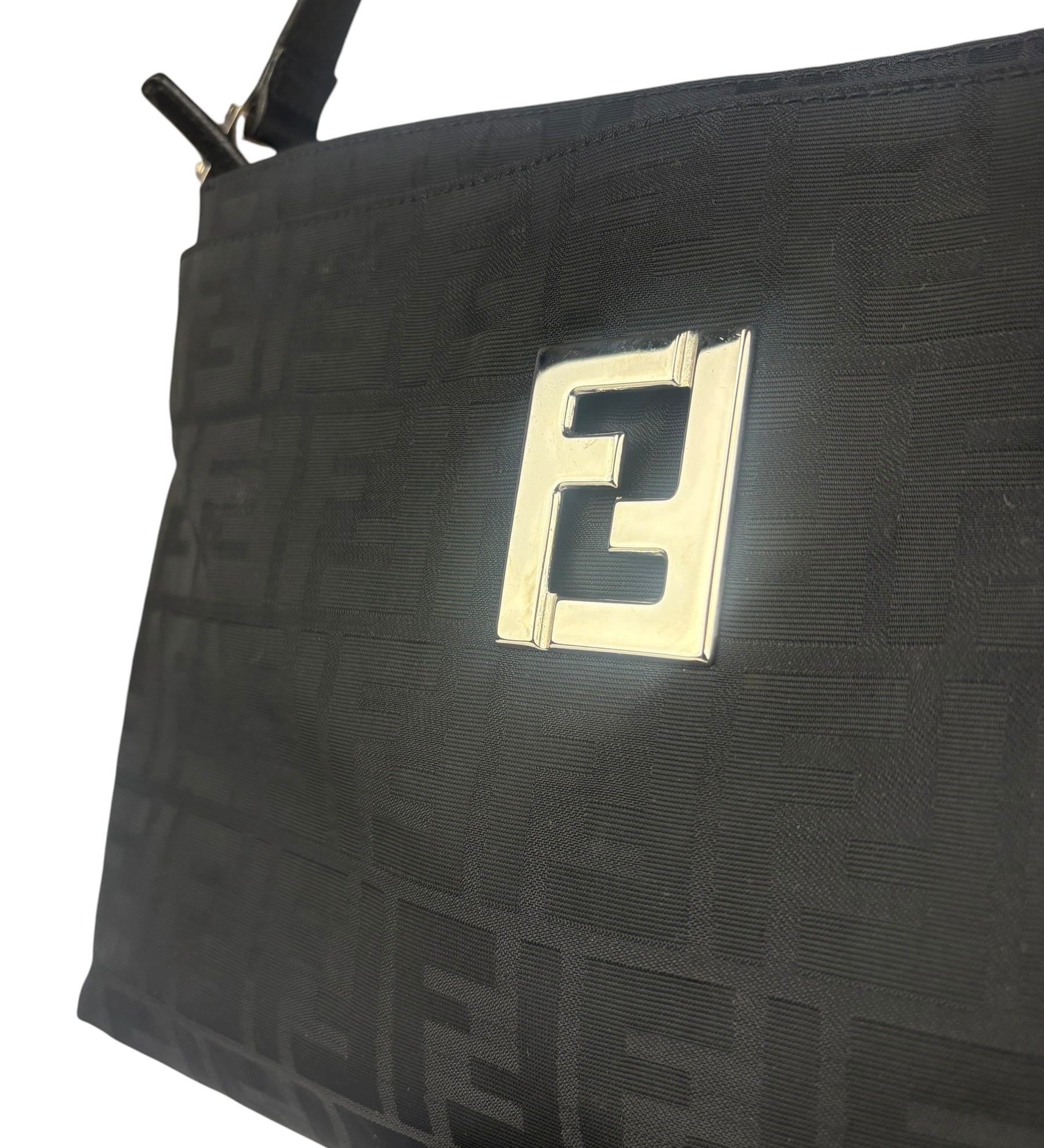Fendi Vintage Black Zucca Nylon Shoulder Bag