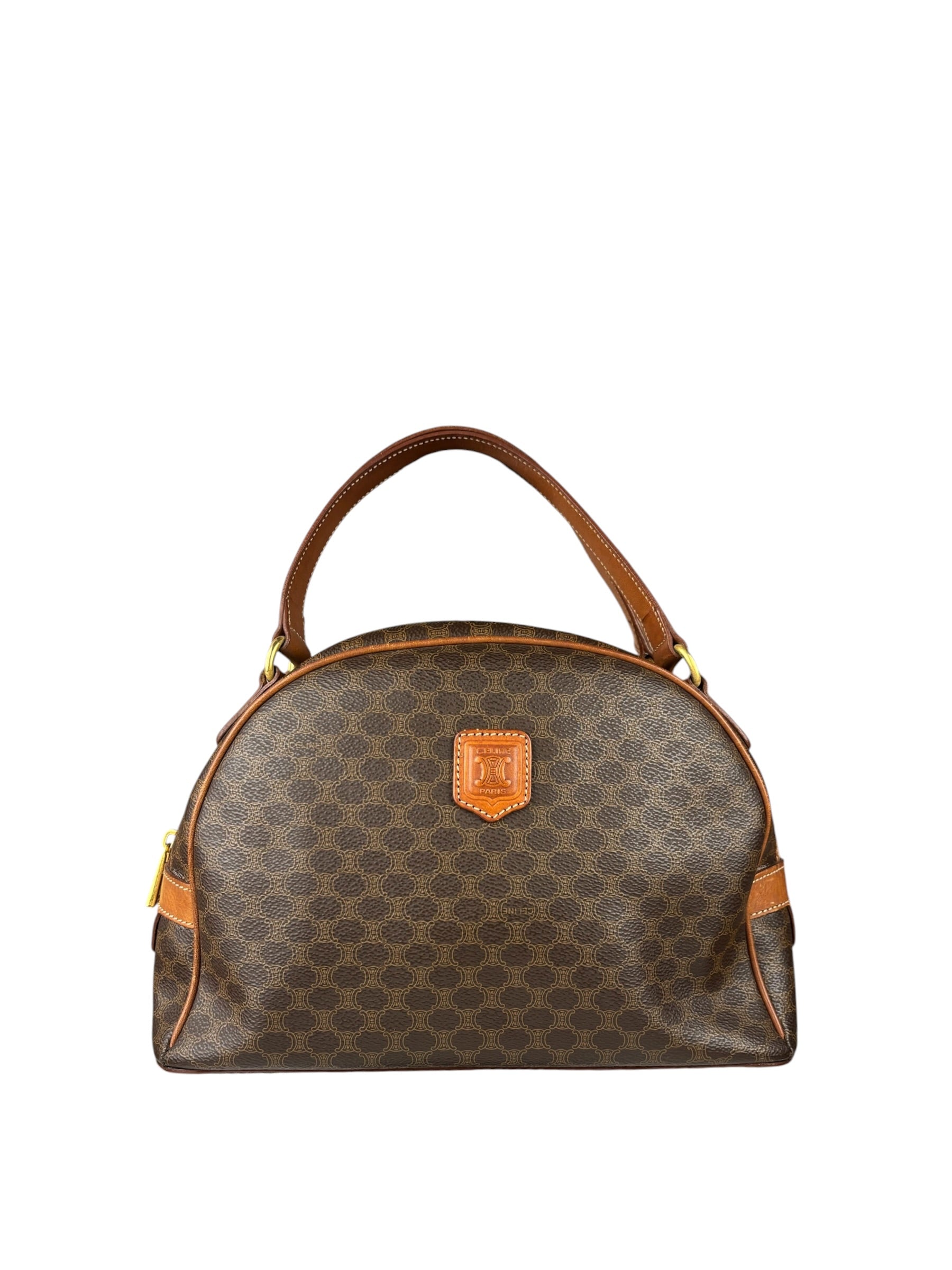 Celine Brown Leather Macadam Dome Handbag