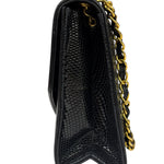 Chanel Black Lizard Leather Envelope Flap Bag 1986