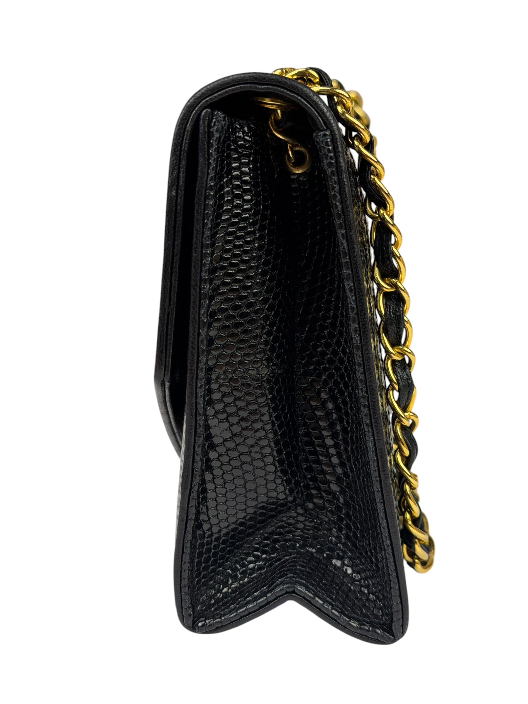 Chanel Black Lizard Leather Envelope Flap Bag 1986