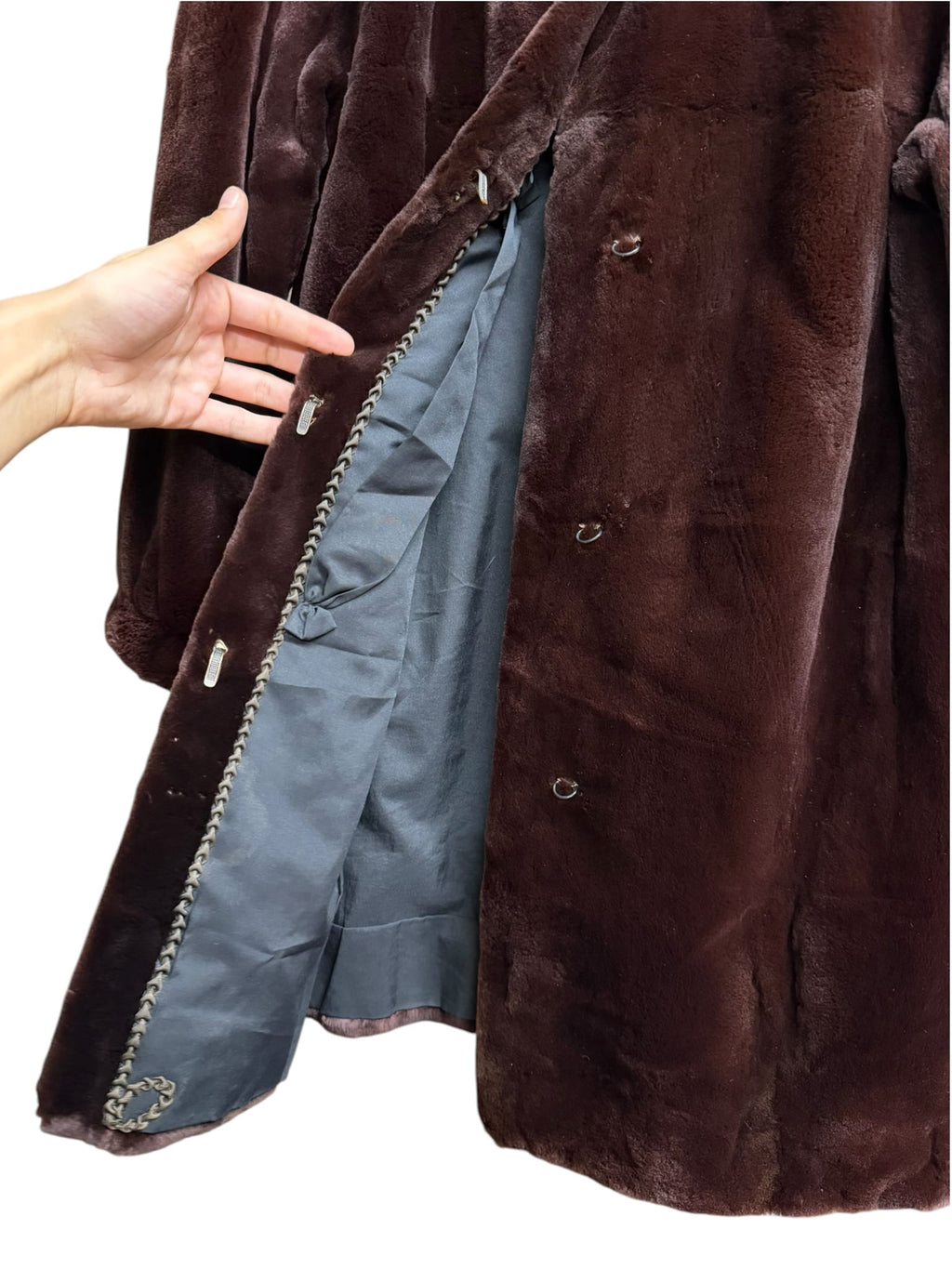 Vintage Saga Brown Ranched Mink Fur Long Coat