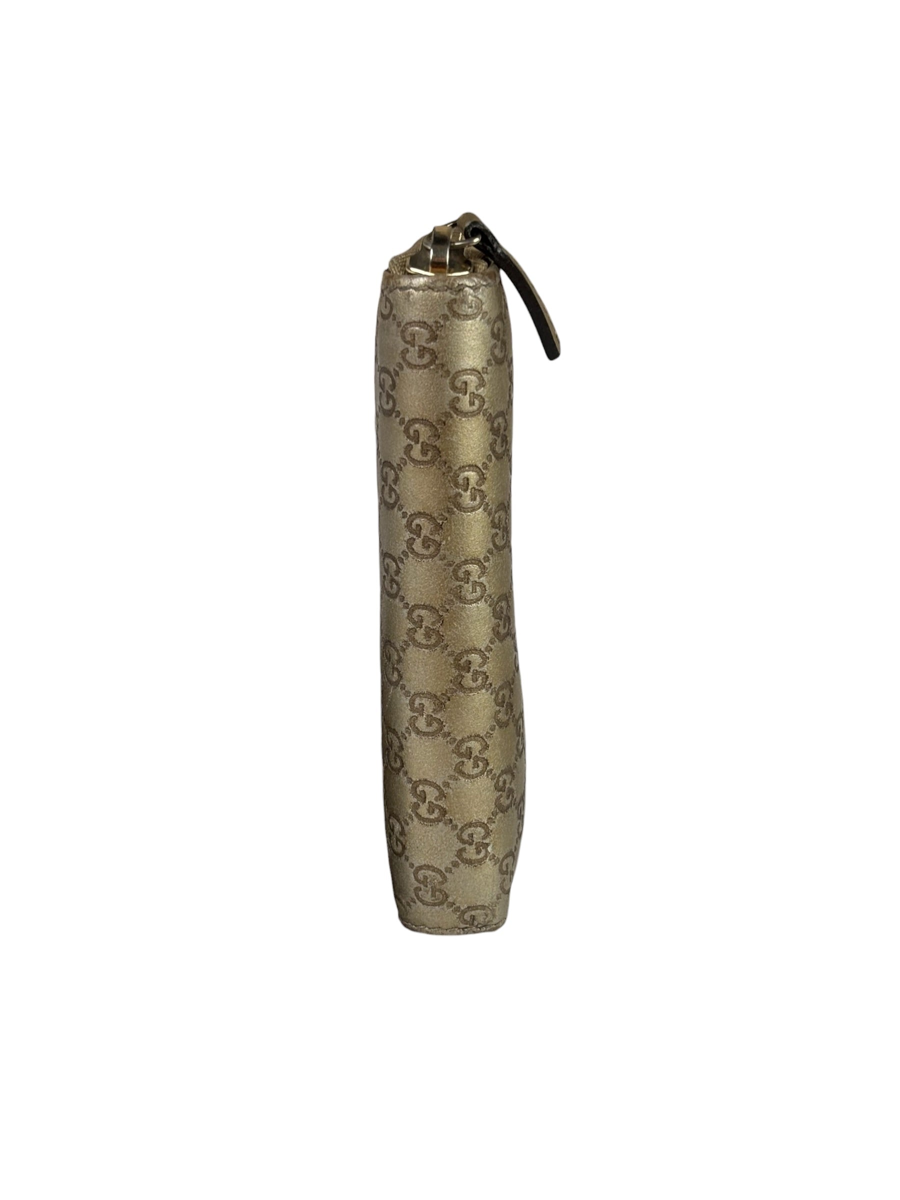Gucci Metallic Gold Patent Leather GG Zippy Compressed Wallet