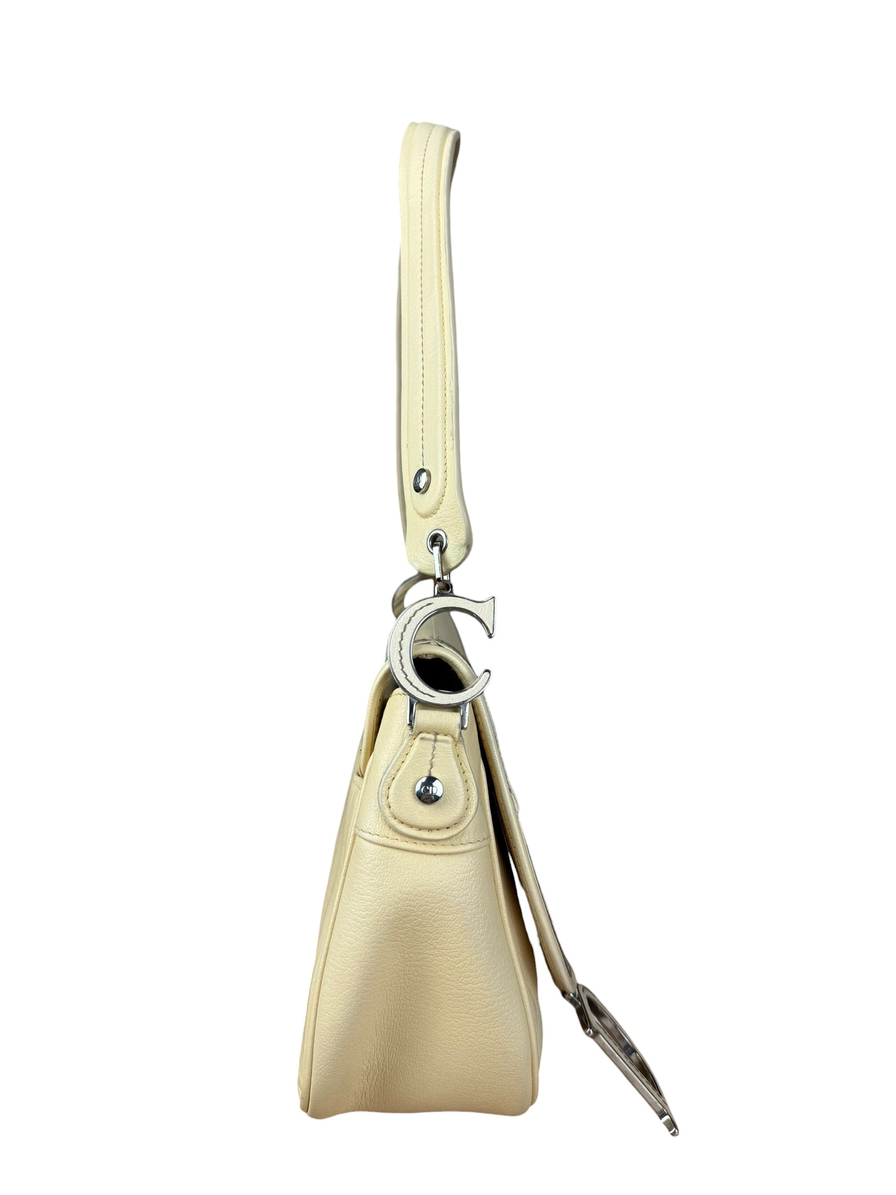 Christian Dior Vintage Beige Leather Stitch Saddlebag
