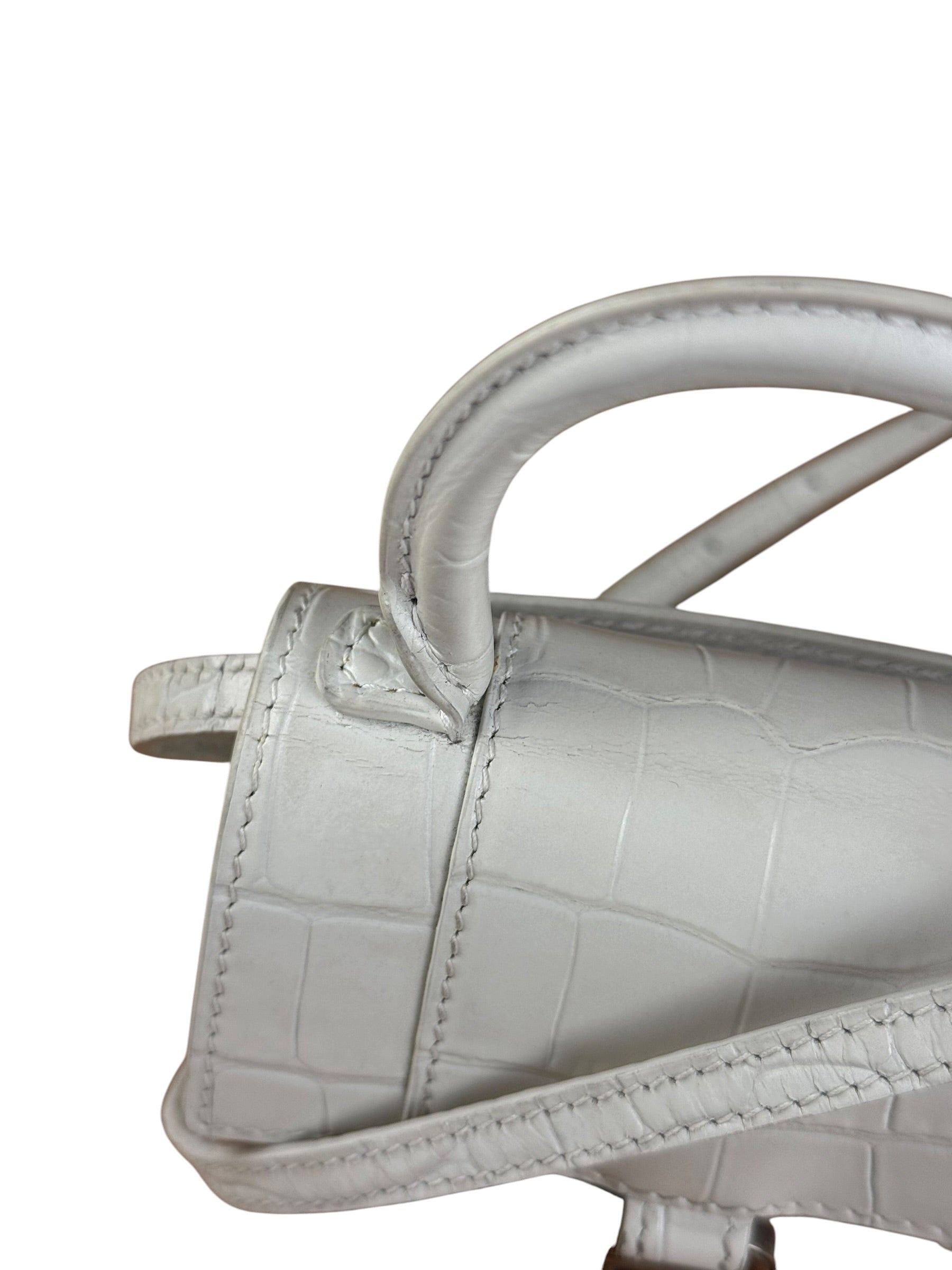 Balenciaga White Croc Embossed Nano Hourglass Bag
