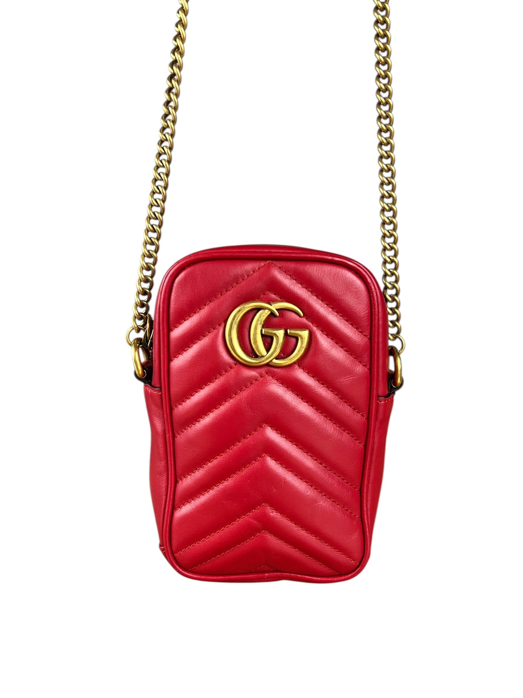 Gucci GG Marmont Vertical Phone Crossbody Bag Red