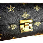 Gucci Leather Bees Padlock Continental Wallet On Chain Black