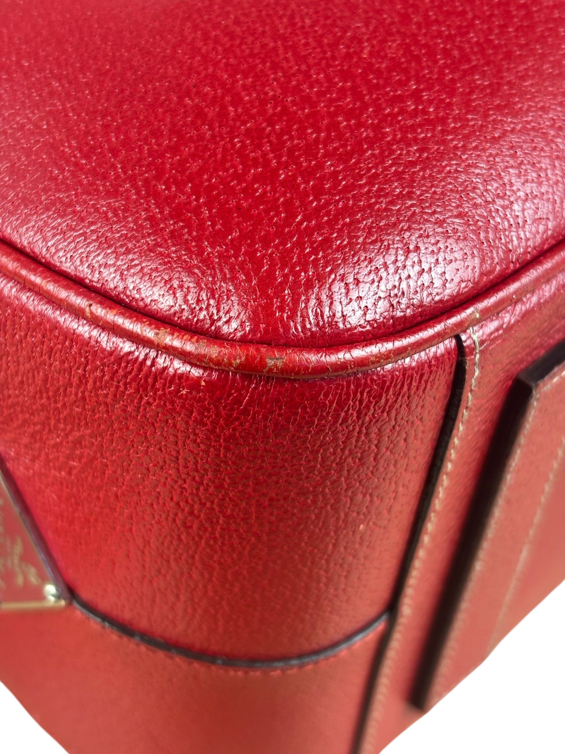 Prada Red Leather Bowling Shoulder Bag