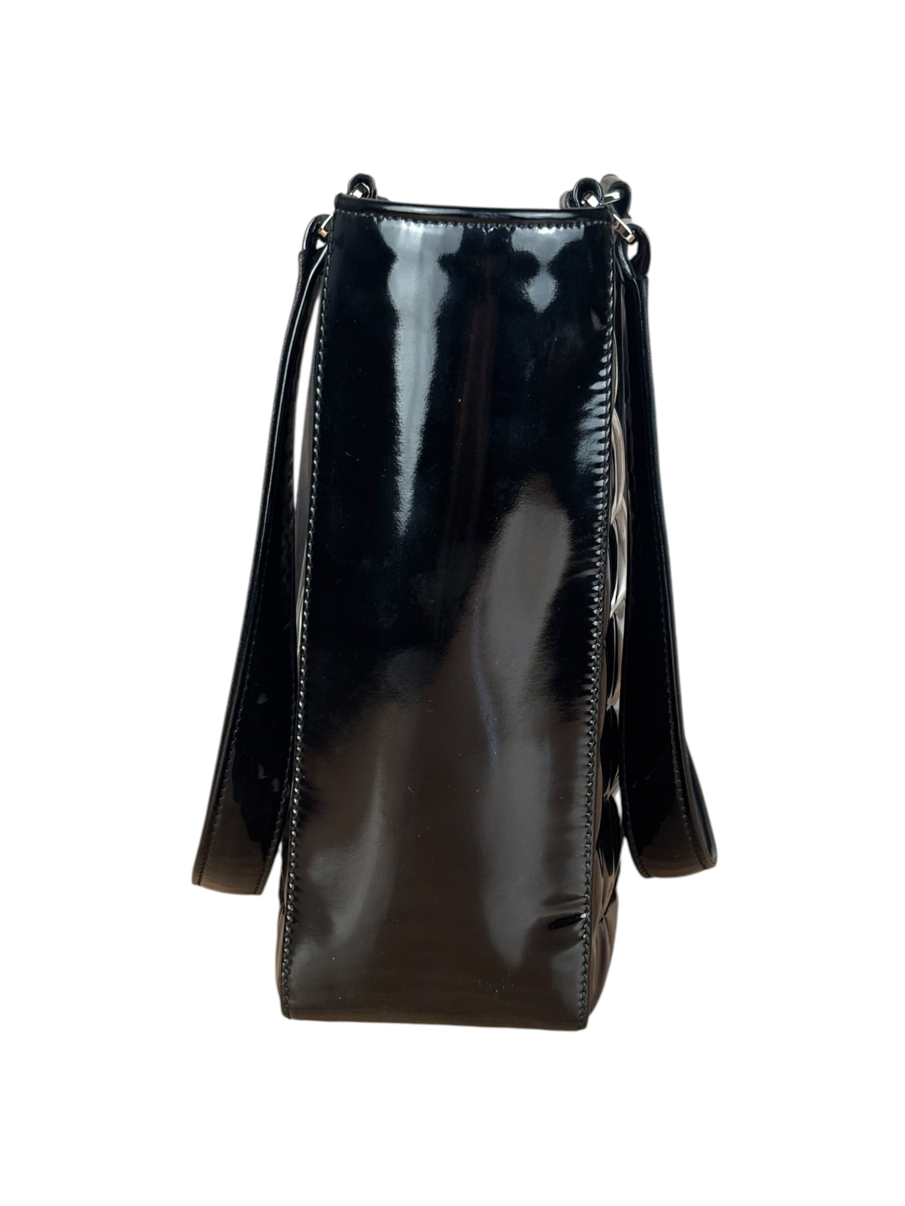 Chanel Black Patent Chocolate Bar Shoulder Tote 2002