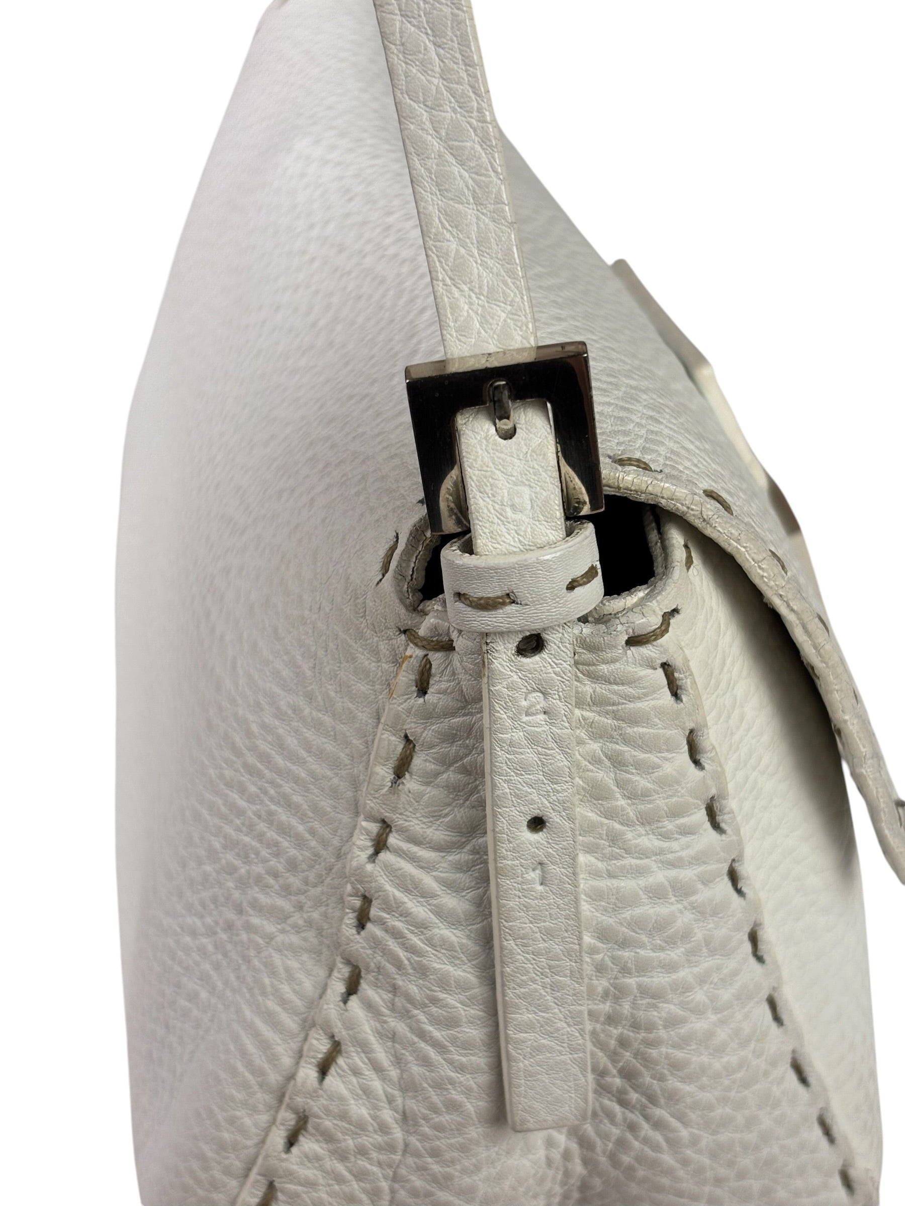 Fendi White Leather Selleria Baguette