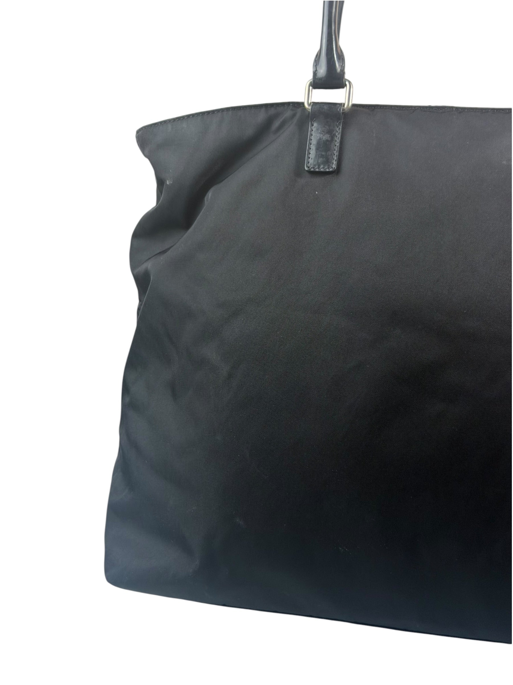 Prada Black Tessuto Nylon Leather Trim Tote Bag