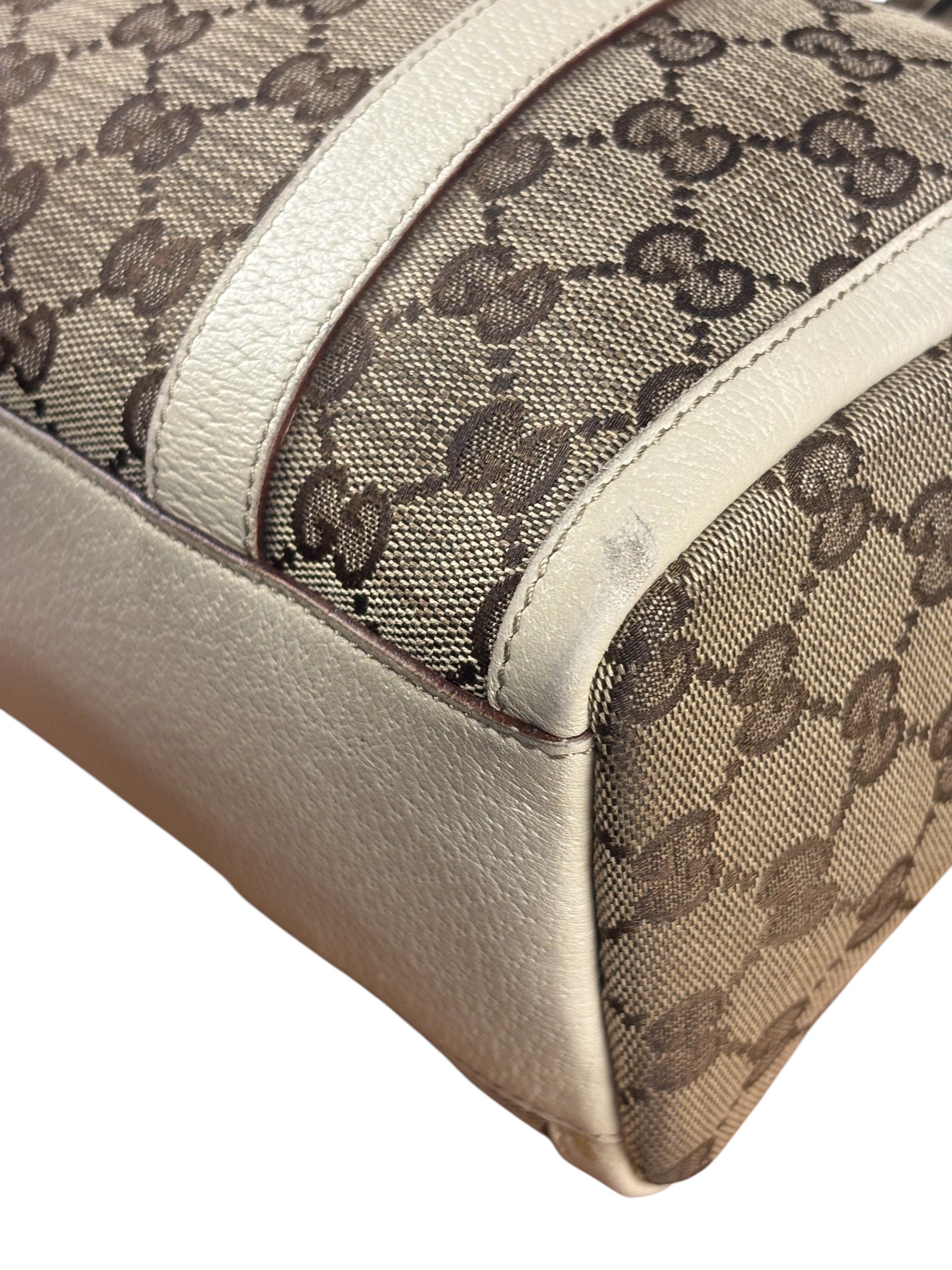 Gucci Bicolor Leather Trim Canvas GG Monogram Shoulder Bag