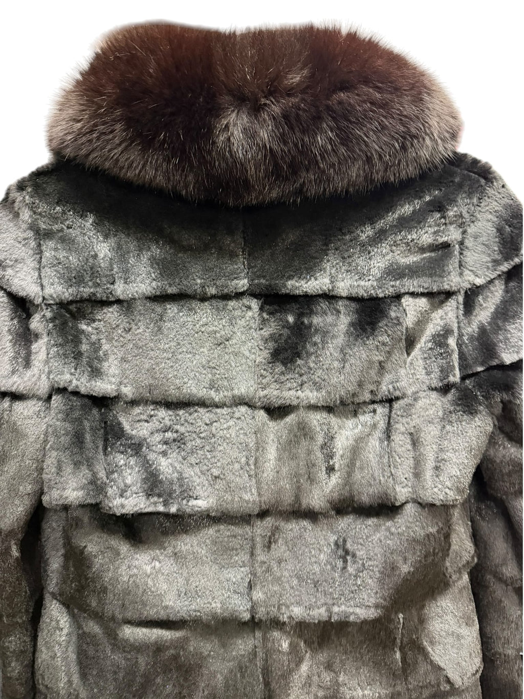 Vintage Black Horizontally-Tiered Beaver/Fox Fur Trim Mid-Length