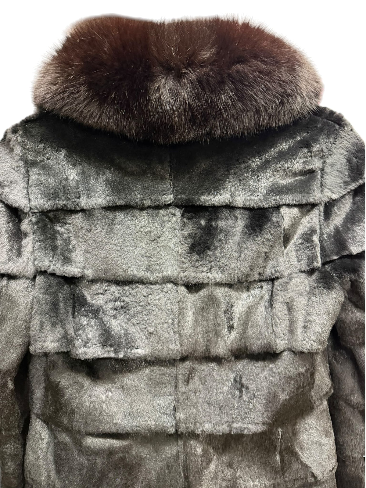 Vintage Black Horizontally-Tiered Beaver/Fox Fur Trim Mid-Length
