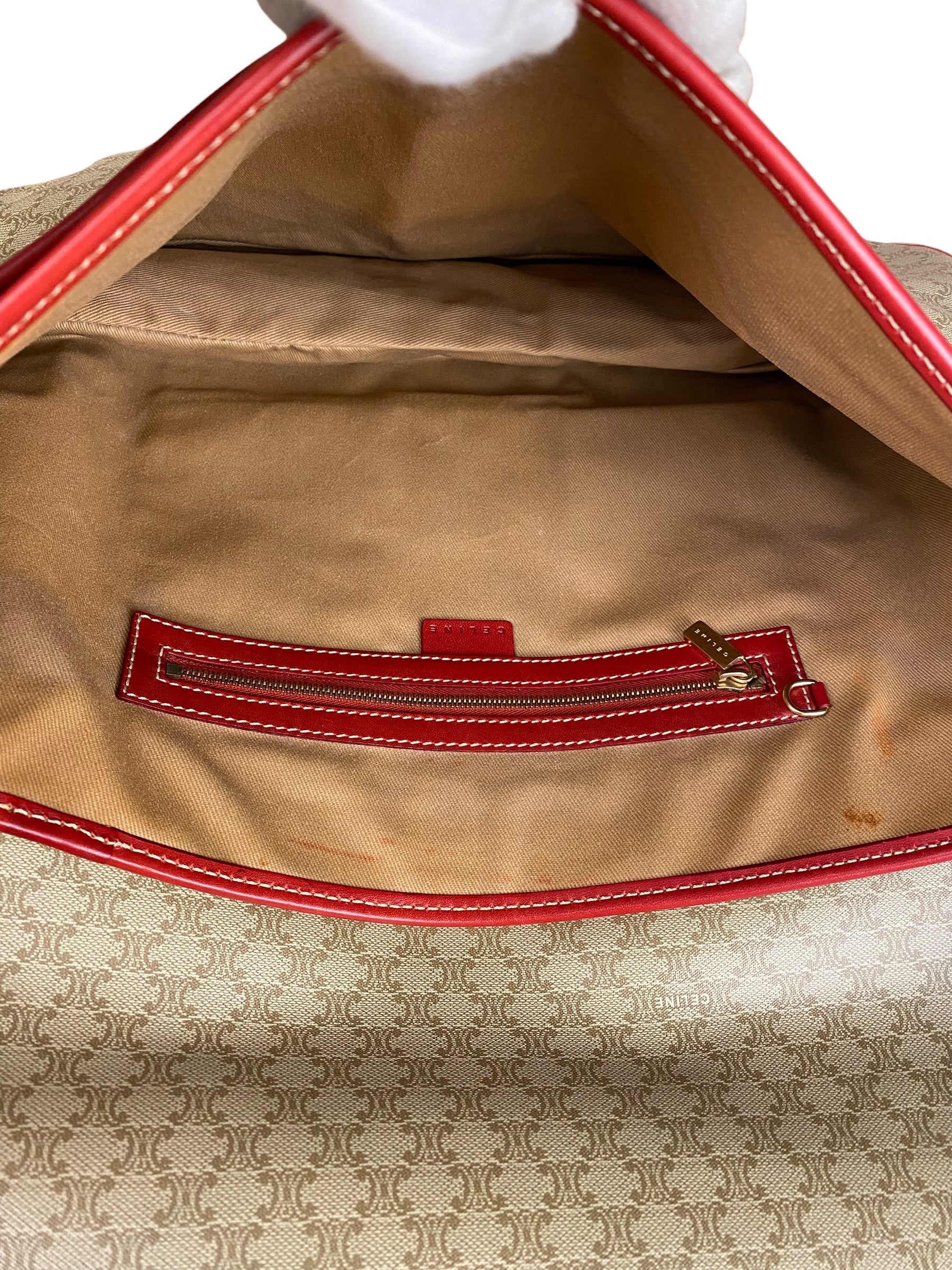 Celine Vintage Macadam Print Red Lined Flap Messenger Bag