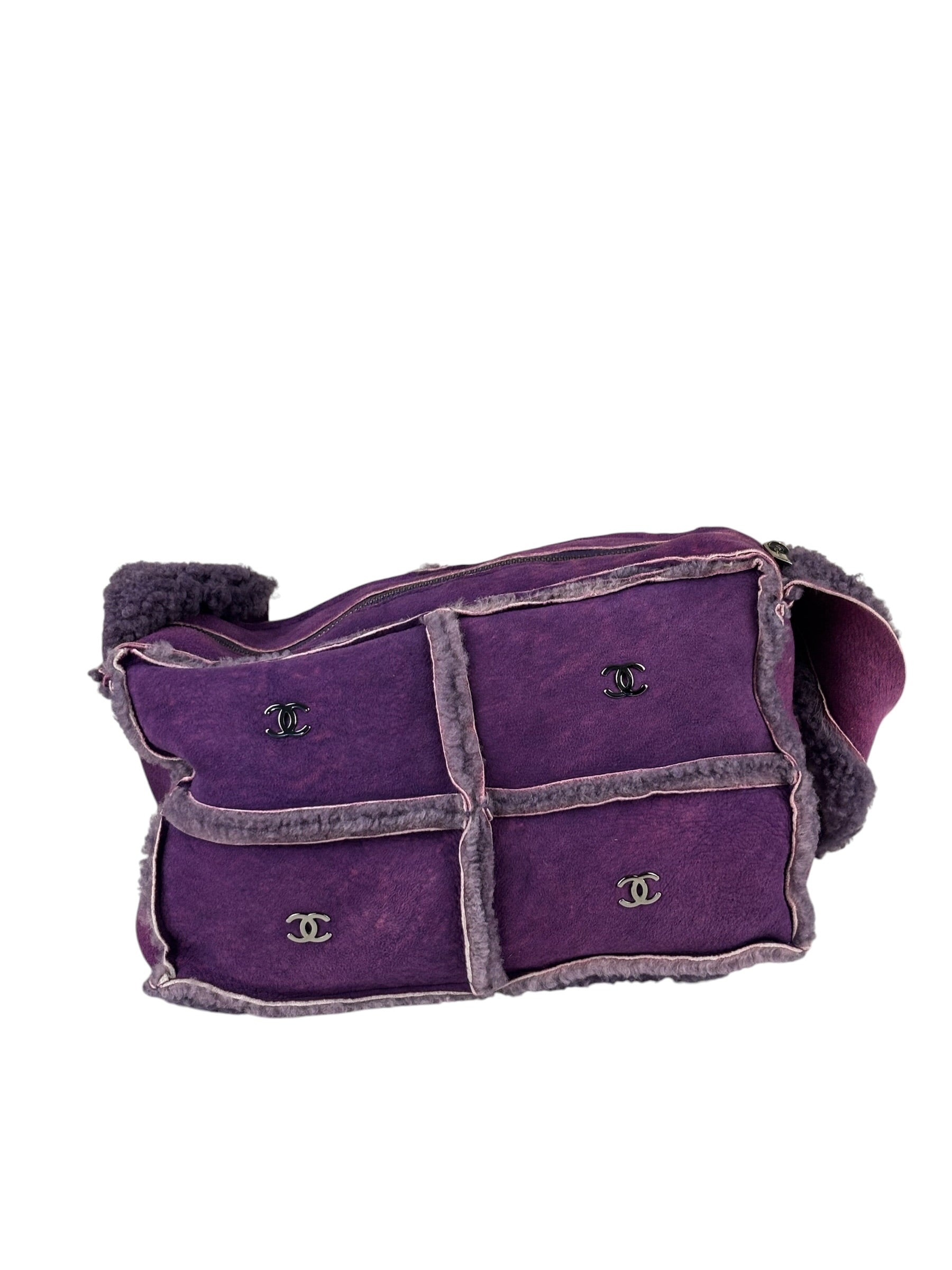 Chanel Vintage Purple Shearling/Suede Patchwork Shoulder Bag 2000