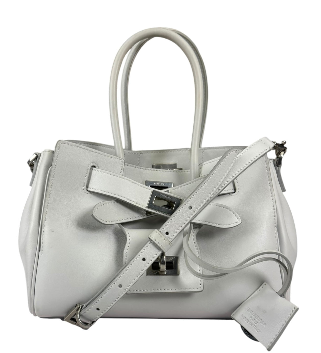Balenciaga White Leather Bel Air Carry All Handbag